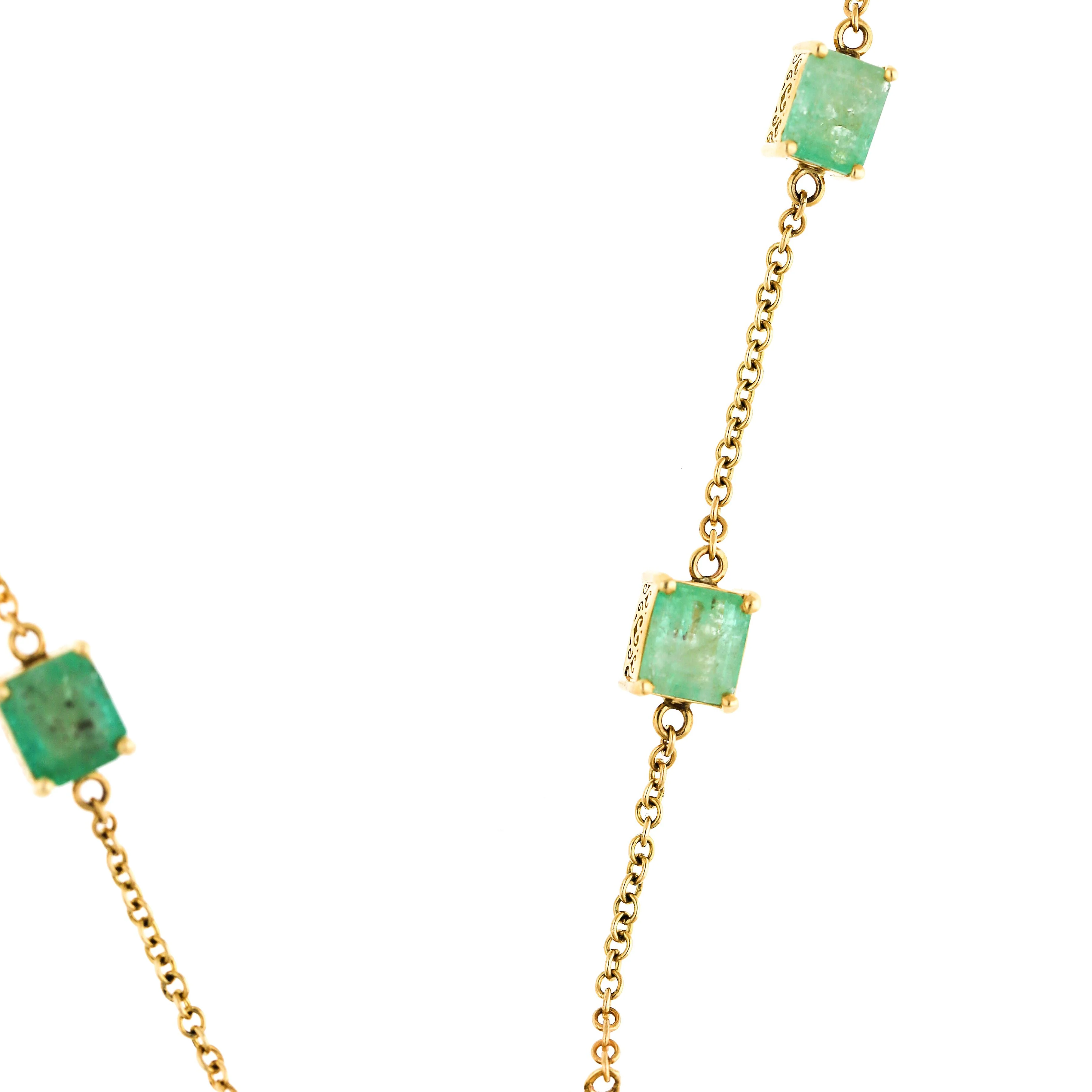 GRS Certified 17.85 Carat Emerald & Diamond Filigree 14K Yellow Gold Necklace - Image 9