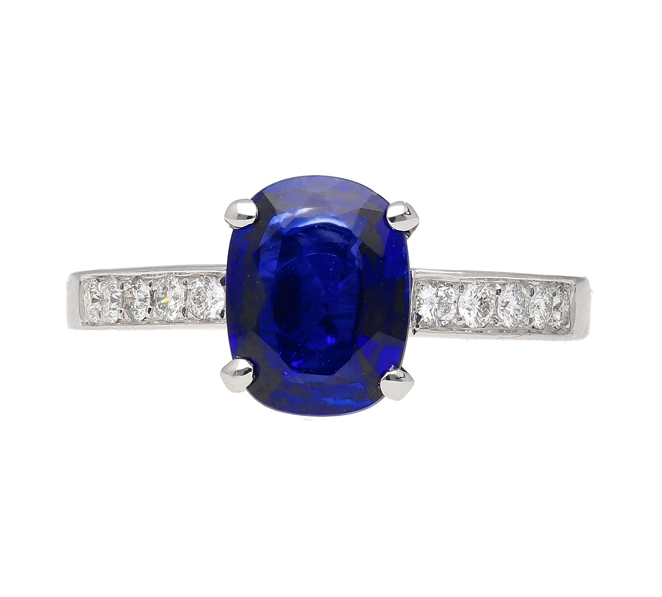 GRS Certified 2.06 Carat Vivid Deep Blue Sapphire & Diamond Ring
