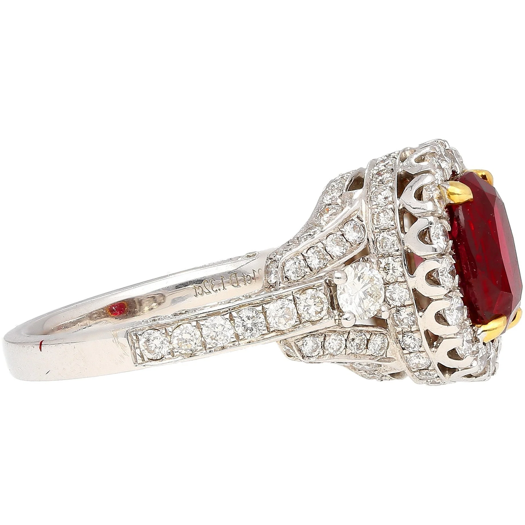 2.20 carat Vivid Red Oval Cut Ruby & Diamond Retro Regal Style Vintage Ring - Image 5