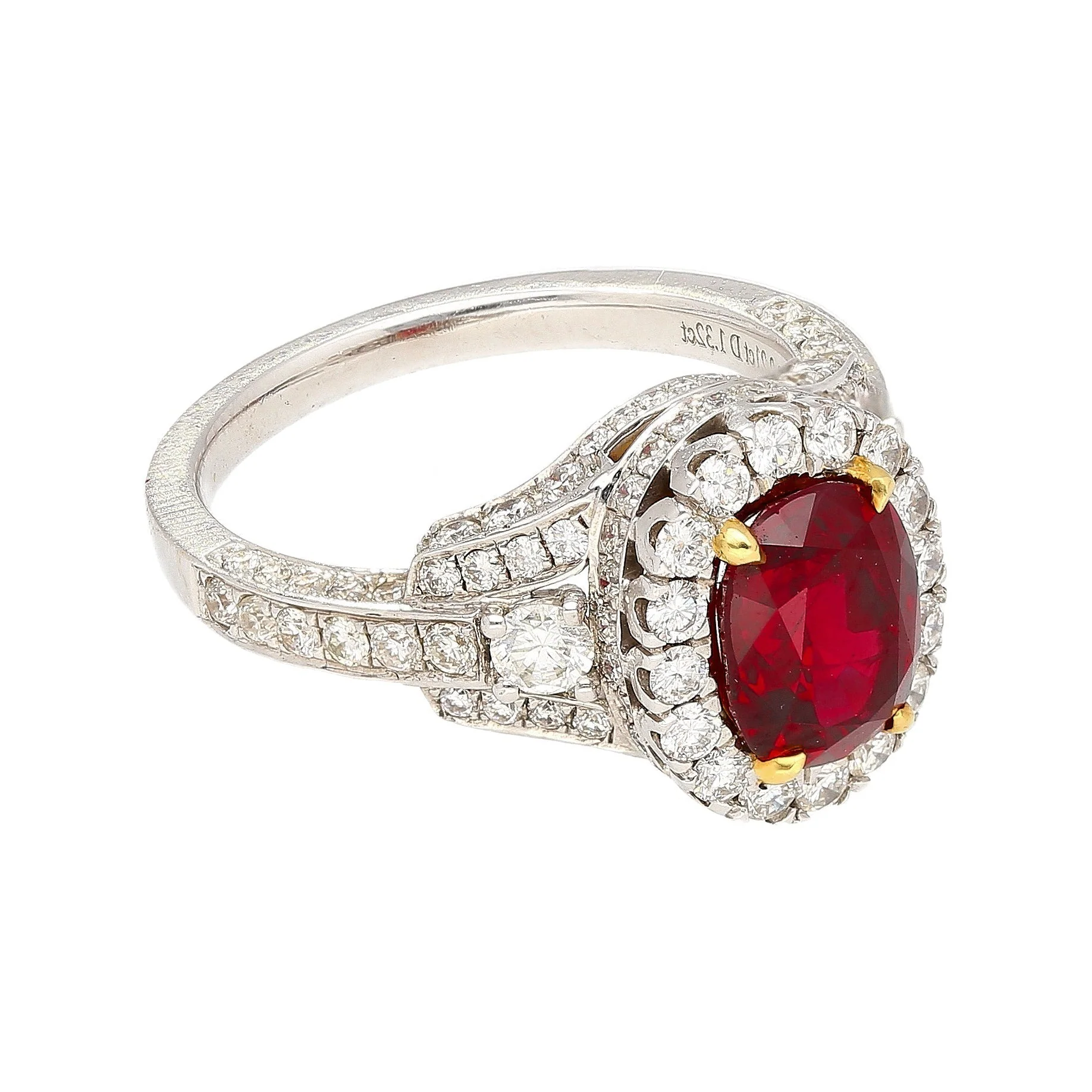 2.20 carat Vivid Red Oval Cut Ruby & Diamond Retro Regal Style Vintage Ring - Image 6