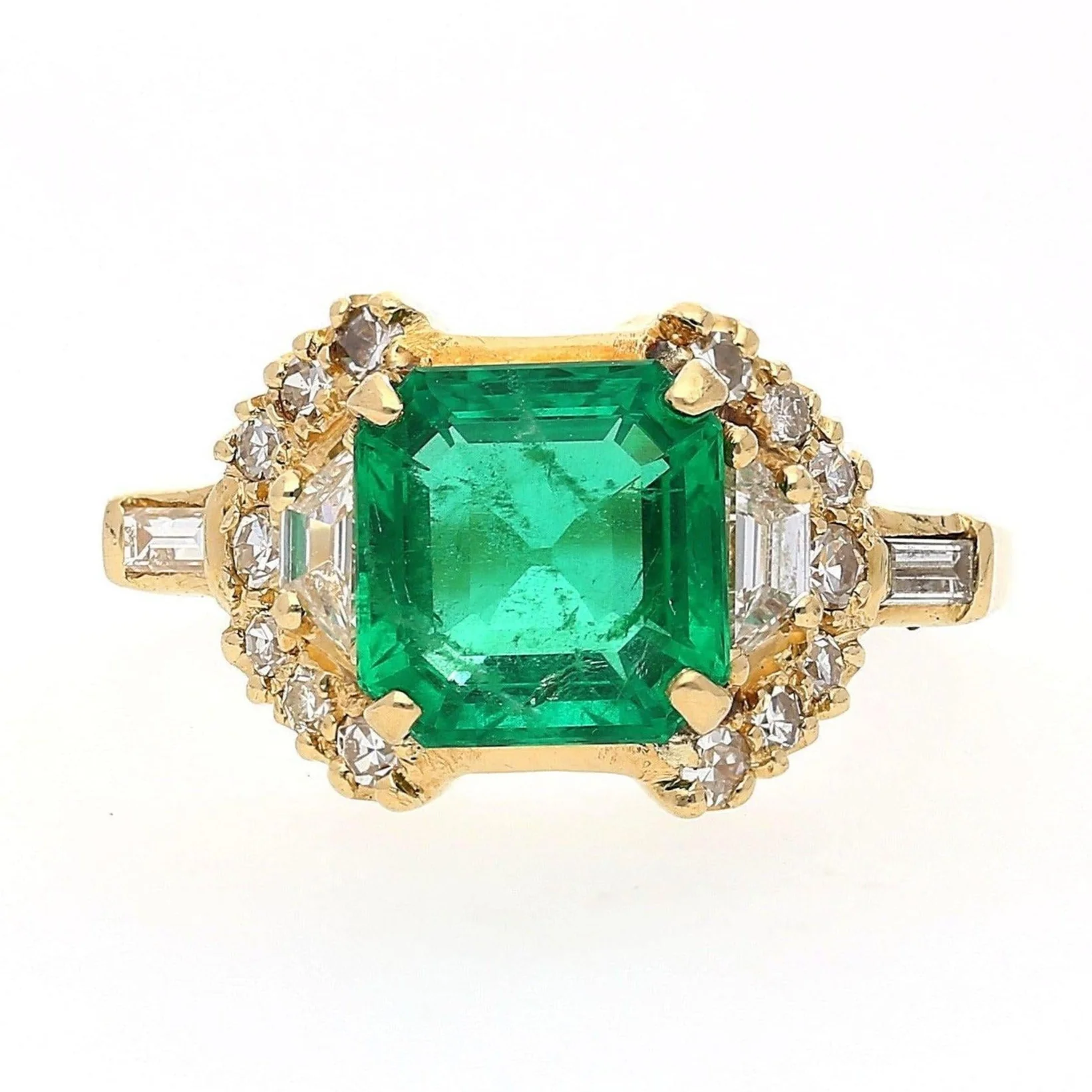 GRS Certified 2.09 Carat Natural Colombian Emerald Set in 18k Solid Gold Ring