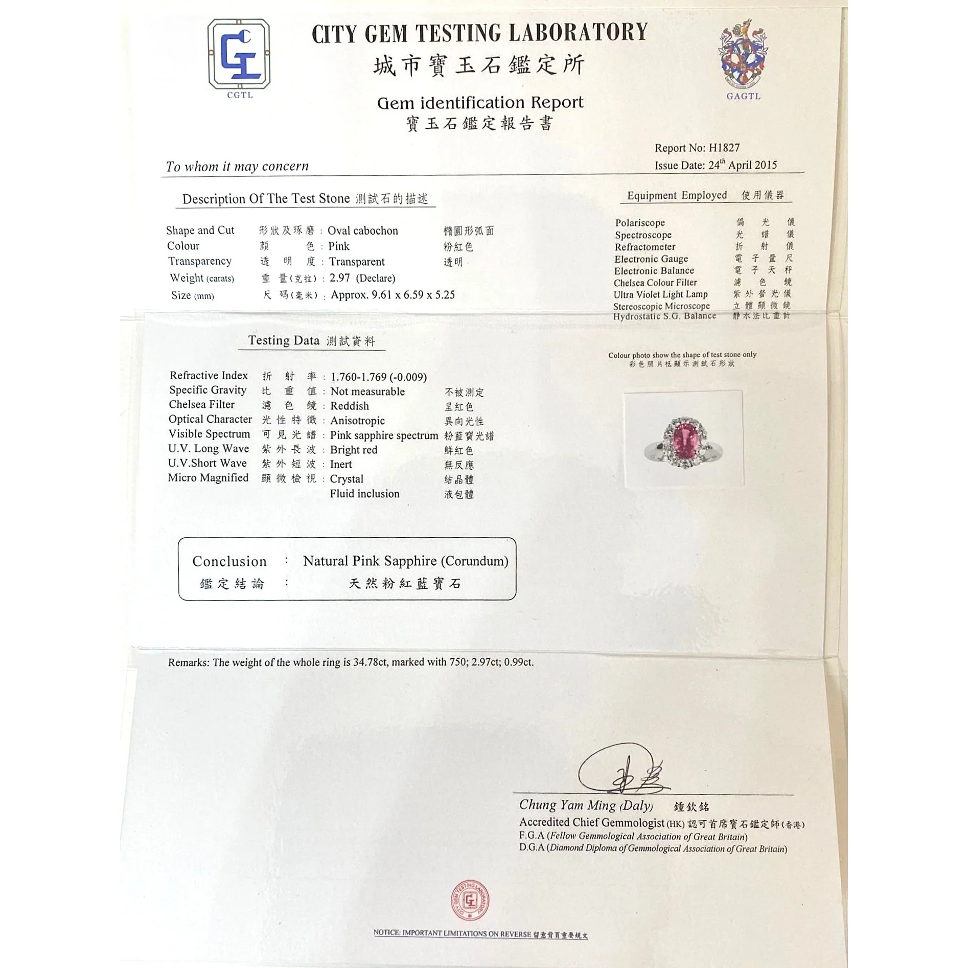 CGTL Certified 3.96 Carat Oval Cut Pink Sapphire and Diamond Halo Ring in 18k White Gold - Image 7