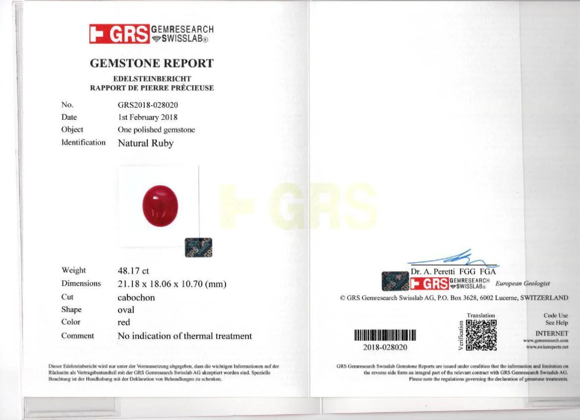 GRS Certified 48 Carat Star Ruby Cabochon & Diamond in 18K Rose Gold Halo Ring - Image 8