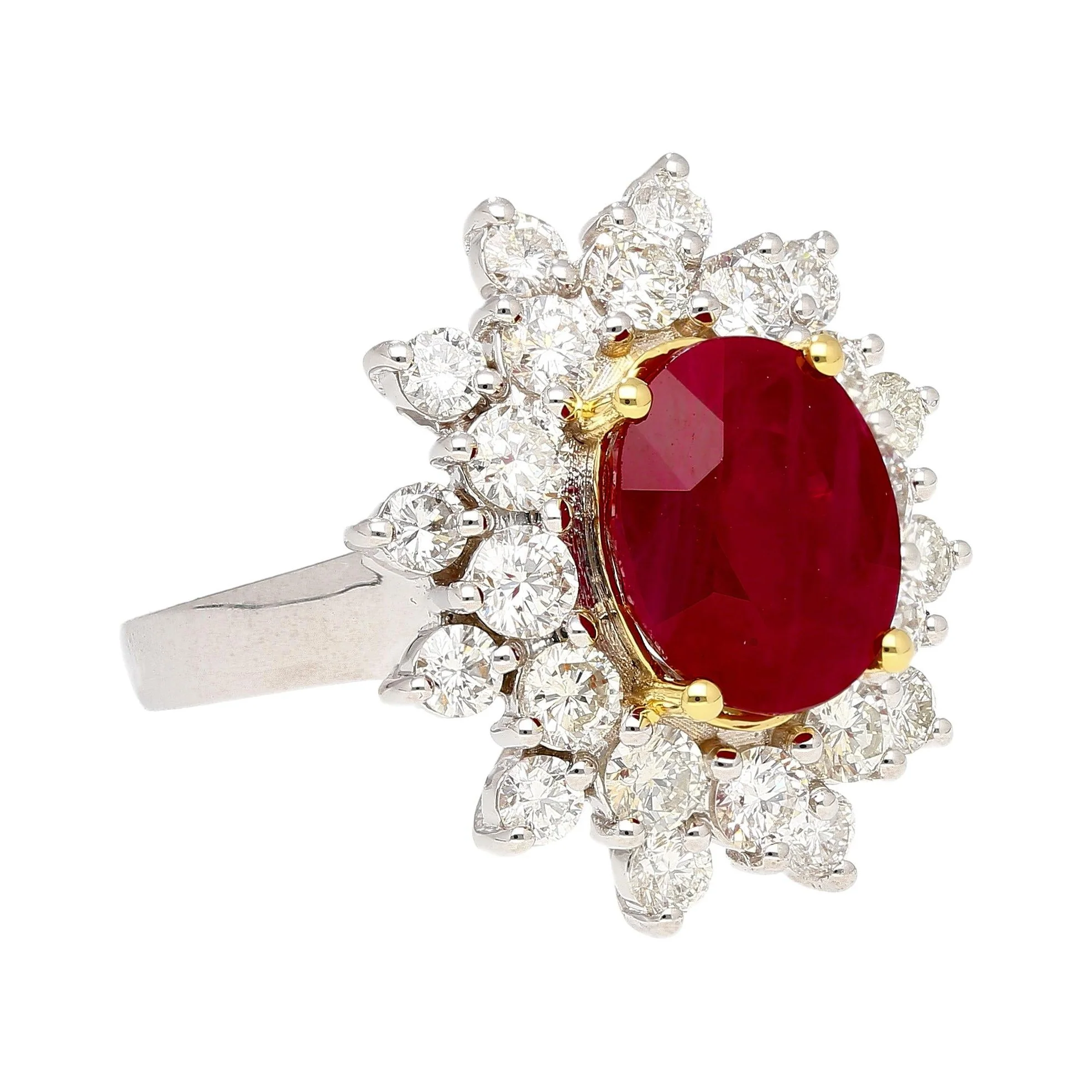 GRS Certified 5.09 Carat Oval Burma Ruby & Diamond Halo Cluster Ring - Image 2
