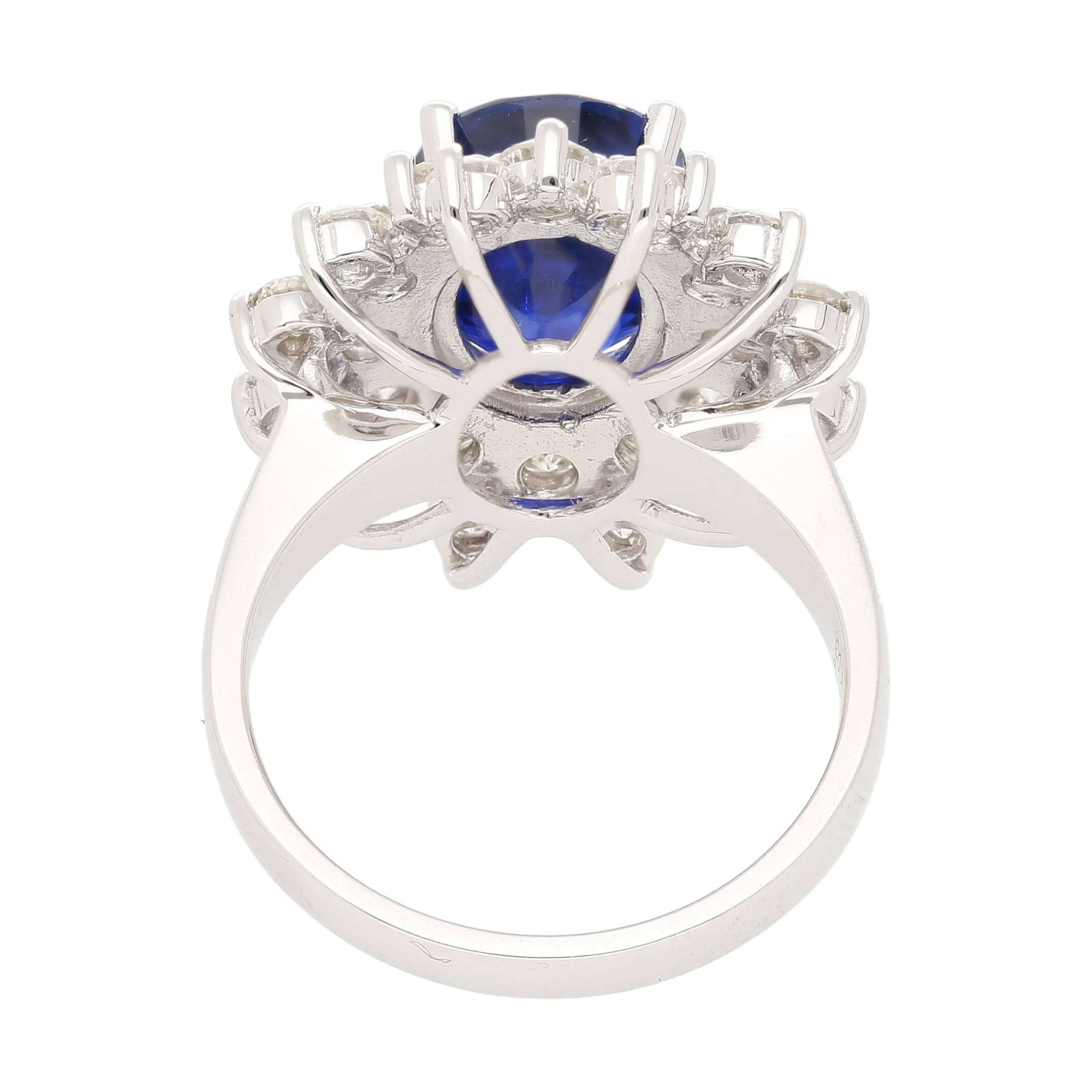 GRS Certified 5.79 Carat Oval Royal Blue Sapphire and Diamond Halo Ring - Image 5