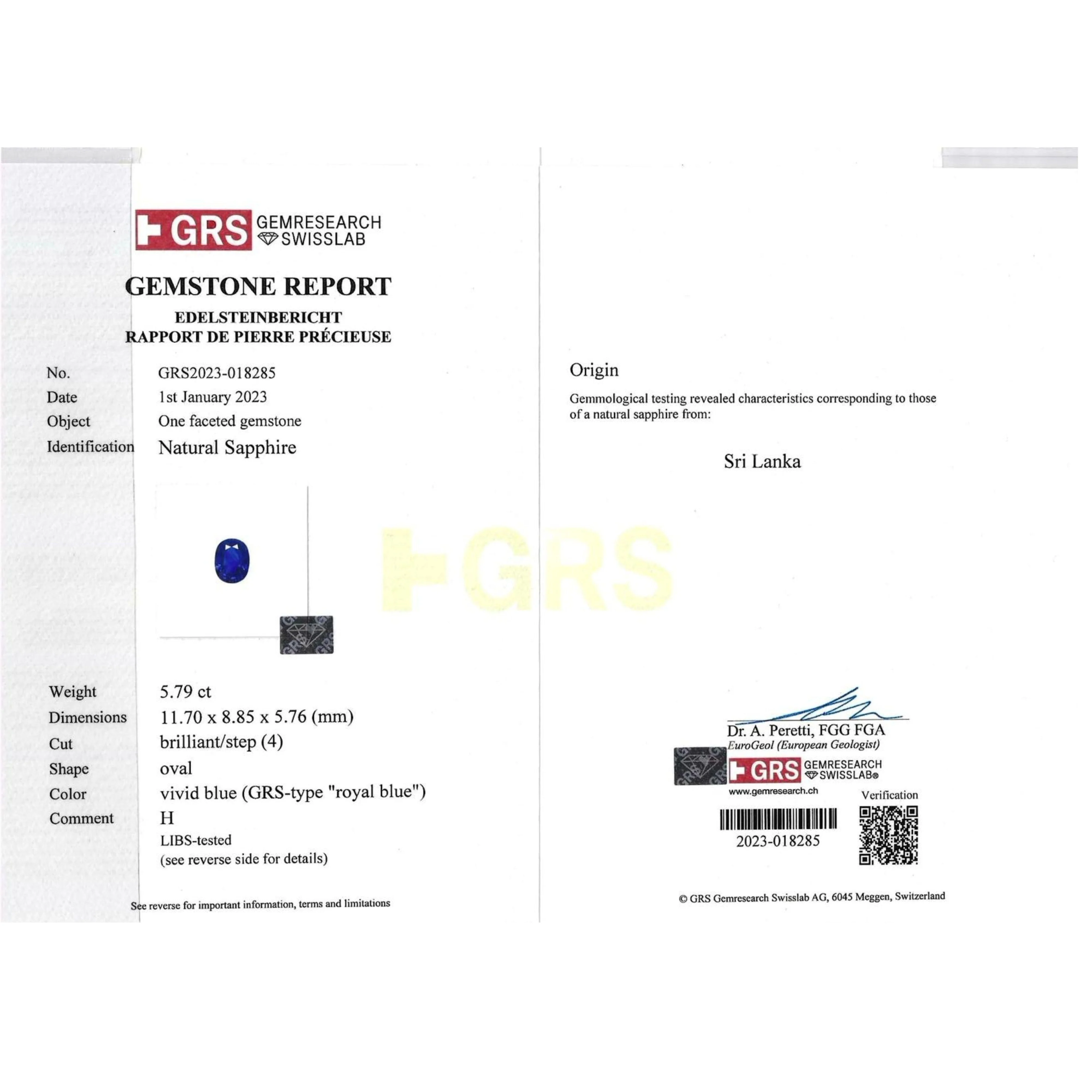 GRS Certified 5.79 Carat Oval Royal Blue Sapphire and Diamond Halo Ring - Image 7