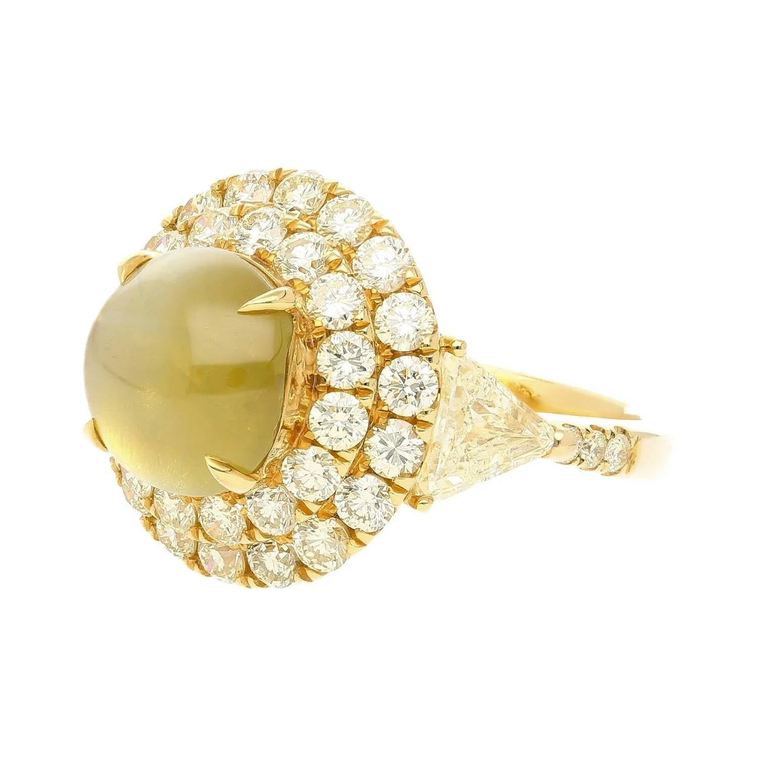 GRS Certified 5 Carat Untreated Chrysoberyl Cat's Eye and Double Halo Diamond Ring - Image 2