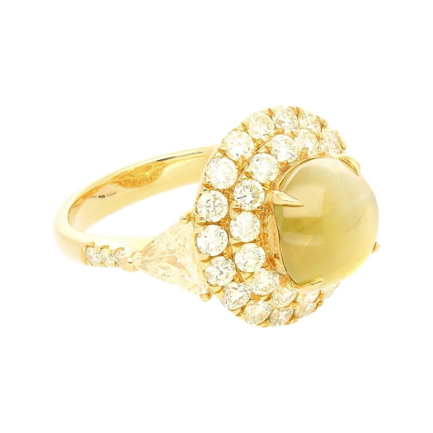 GRS Certified 5 Carat Untreated Chrysoberyl Cat's Eye and Double Halo Diamond Ring - Image 3