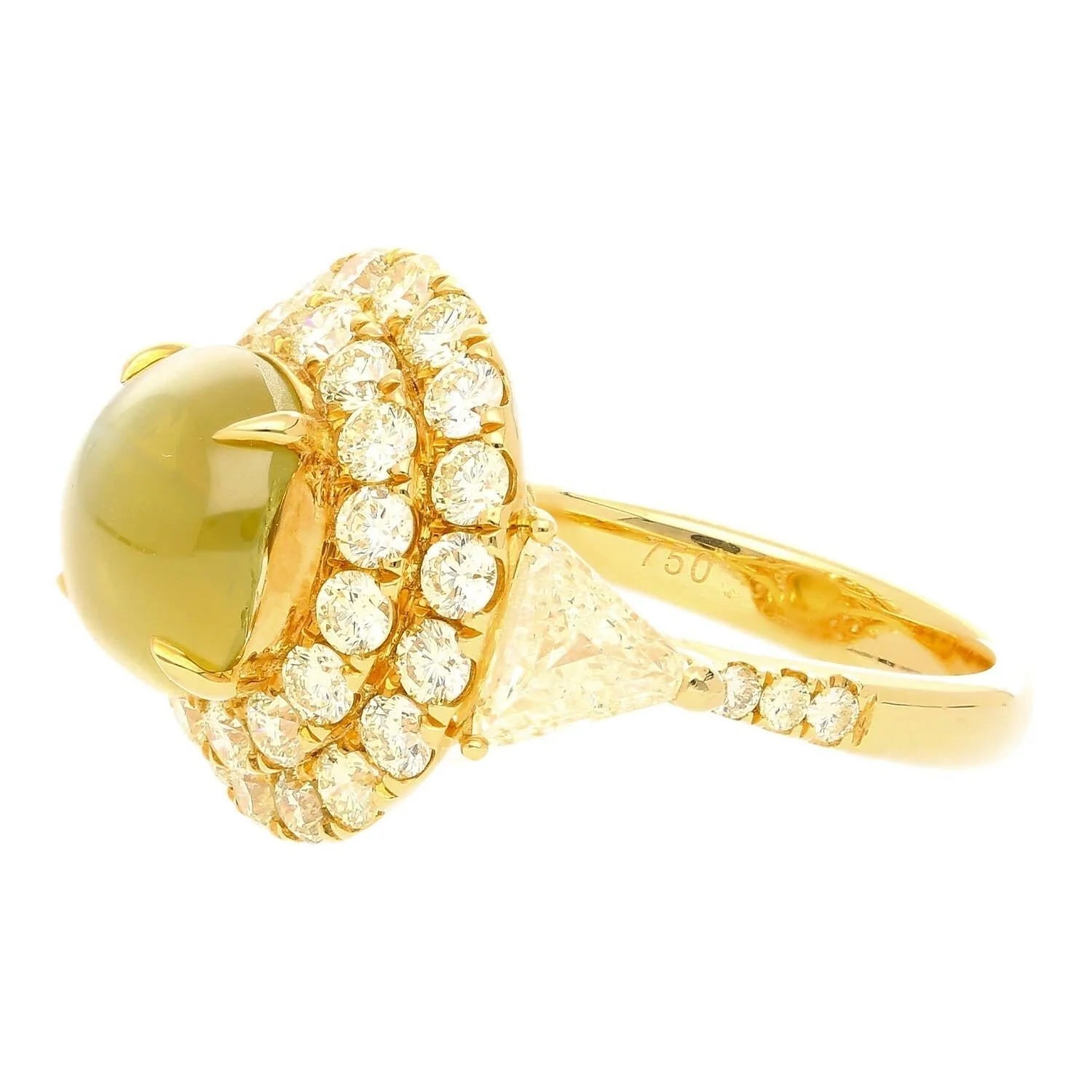 GRS Certified 5 Carat Untreated Chrysoberyl Cat's Eye and Double Halo Diamond Ring - Image 4