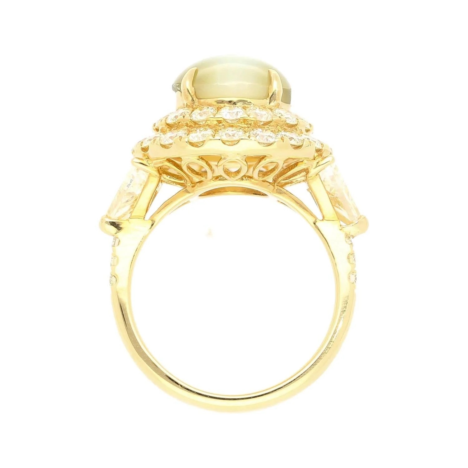 GRS Certified 5 Carat Untreated Chrysoberyl Cat's Eye and Double Halo Diamond Ring - Image 5