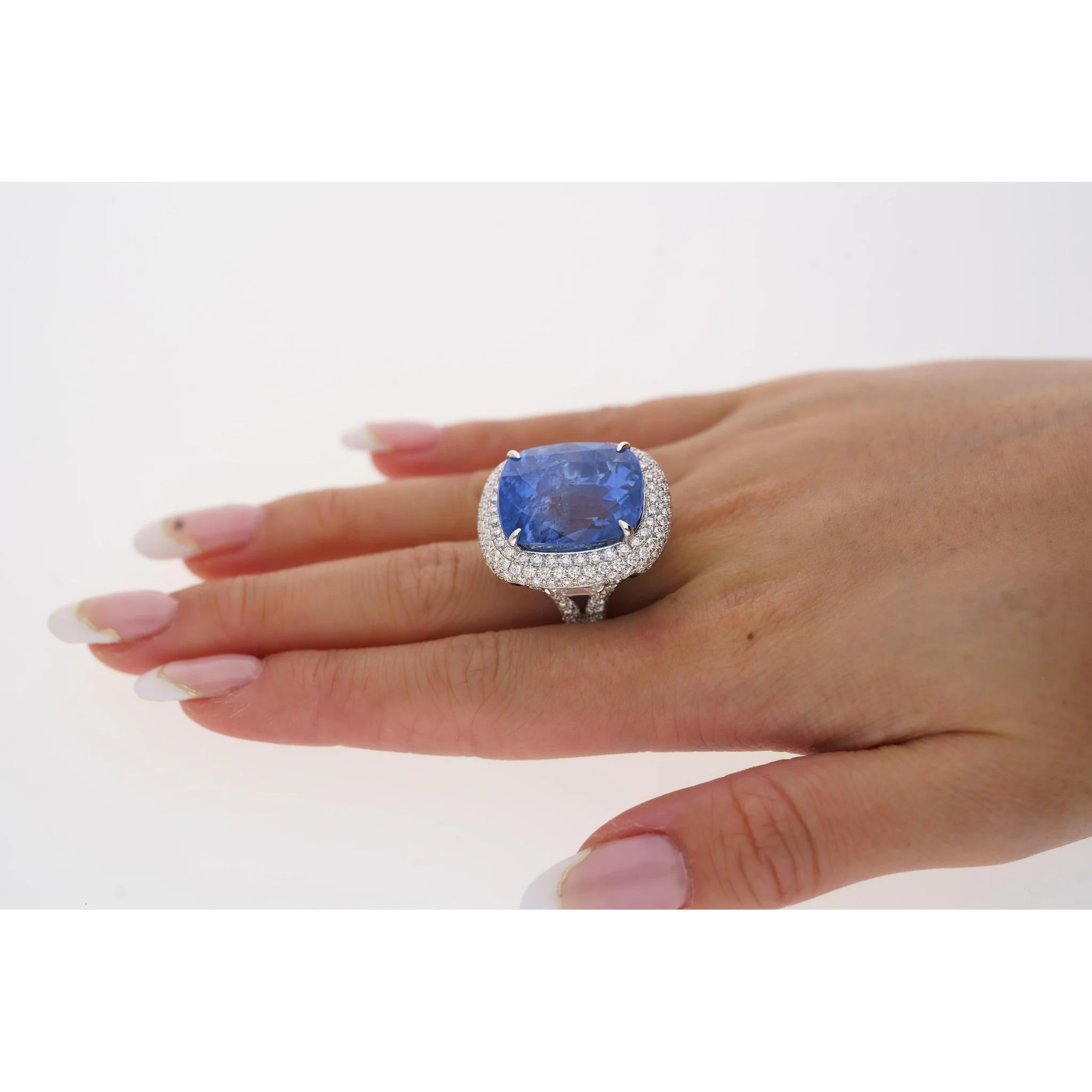 GRS Certified 50.11 Carat Cushion No Heat Sri Lanka Blue Sapphire Ring - Image 5