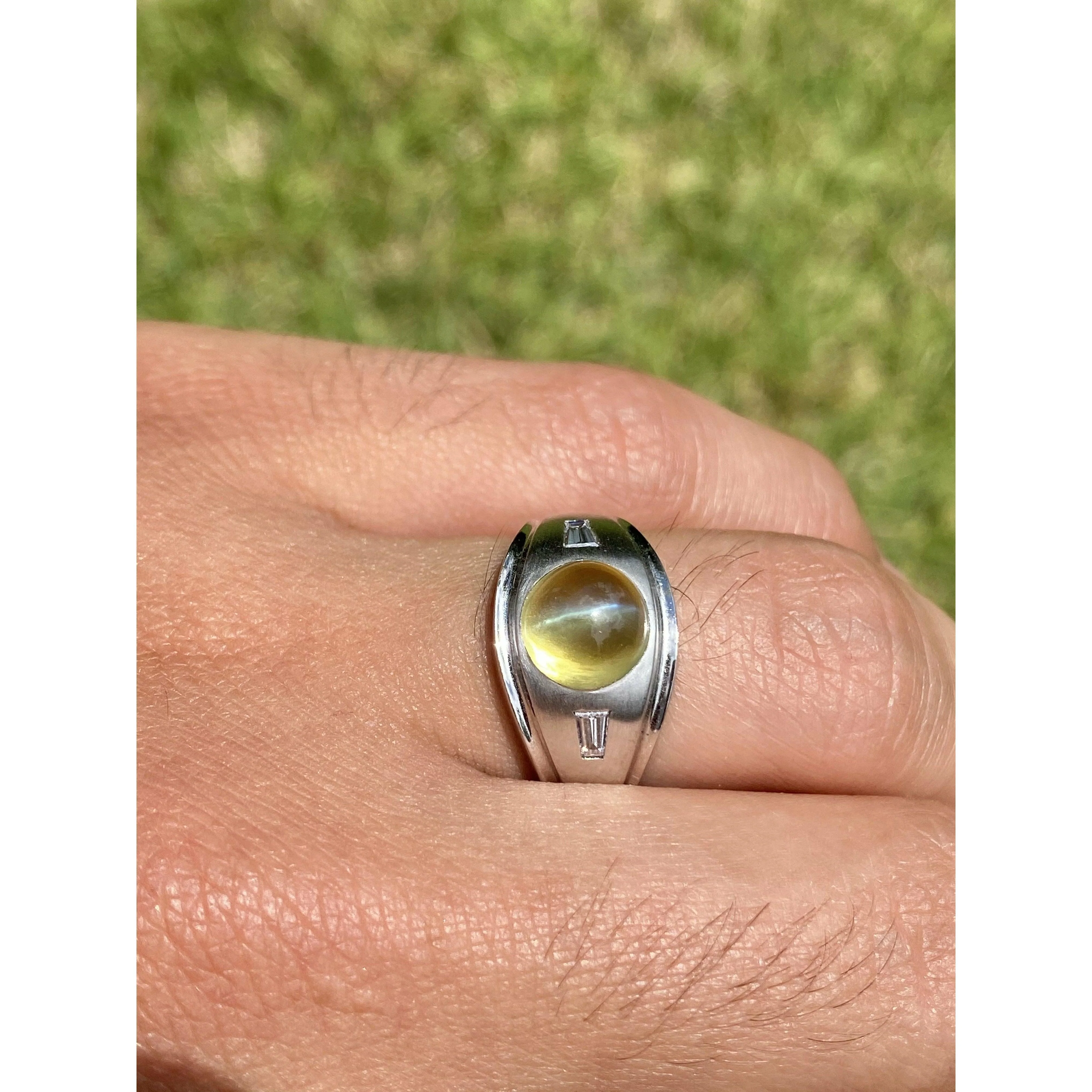 GRS Certified Chrysoberyl Cats Eye Mens Ring 14k White Gold Setting - Image 4