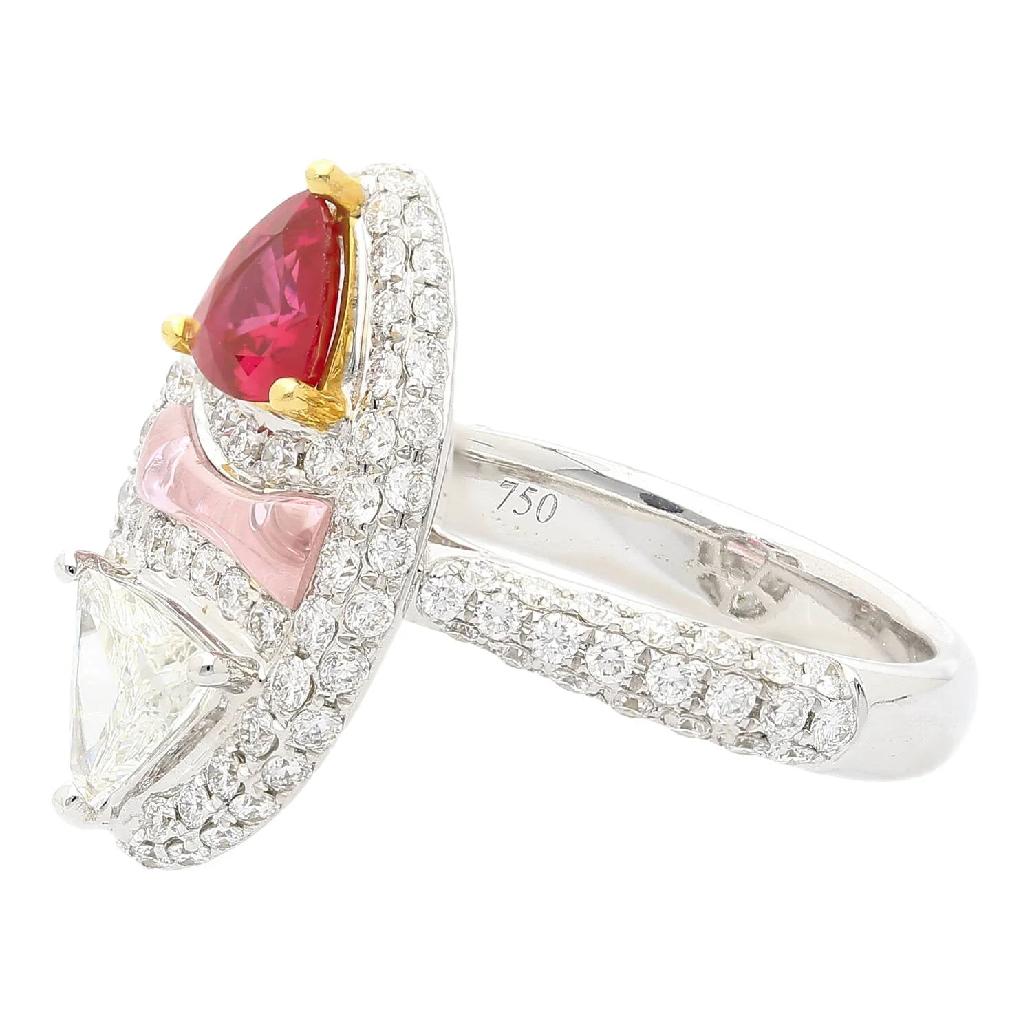 GRS Certified Trilliant Cut Burma Ruby and Diamond Long Oval Shaped Toi Et Moi Ring in 18K White Gold - Image 5