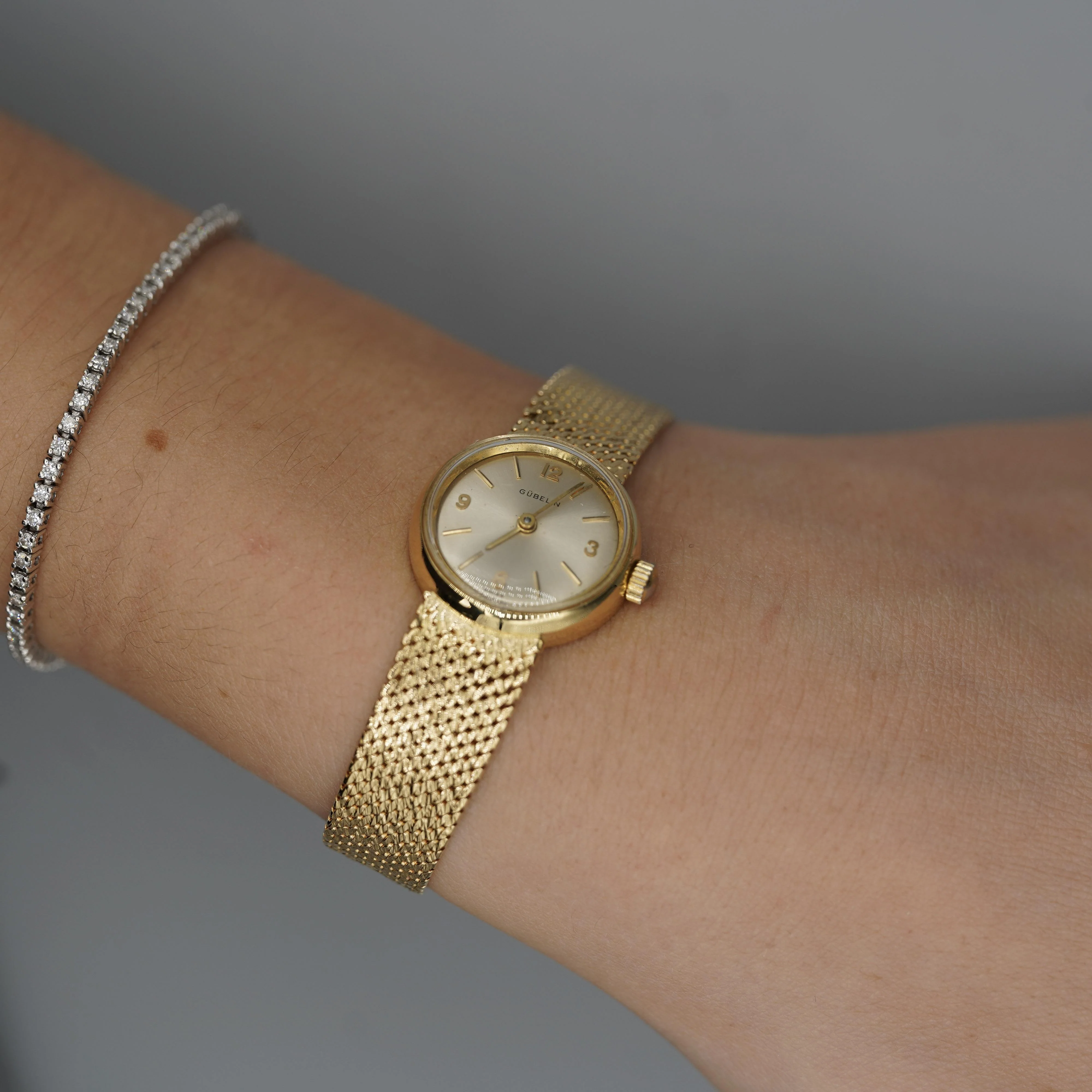 Gübelin 18K Gold Champagne Dial Mesh Bracelet Ladies Watch - Image 10