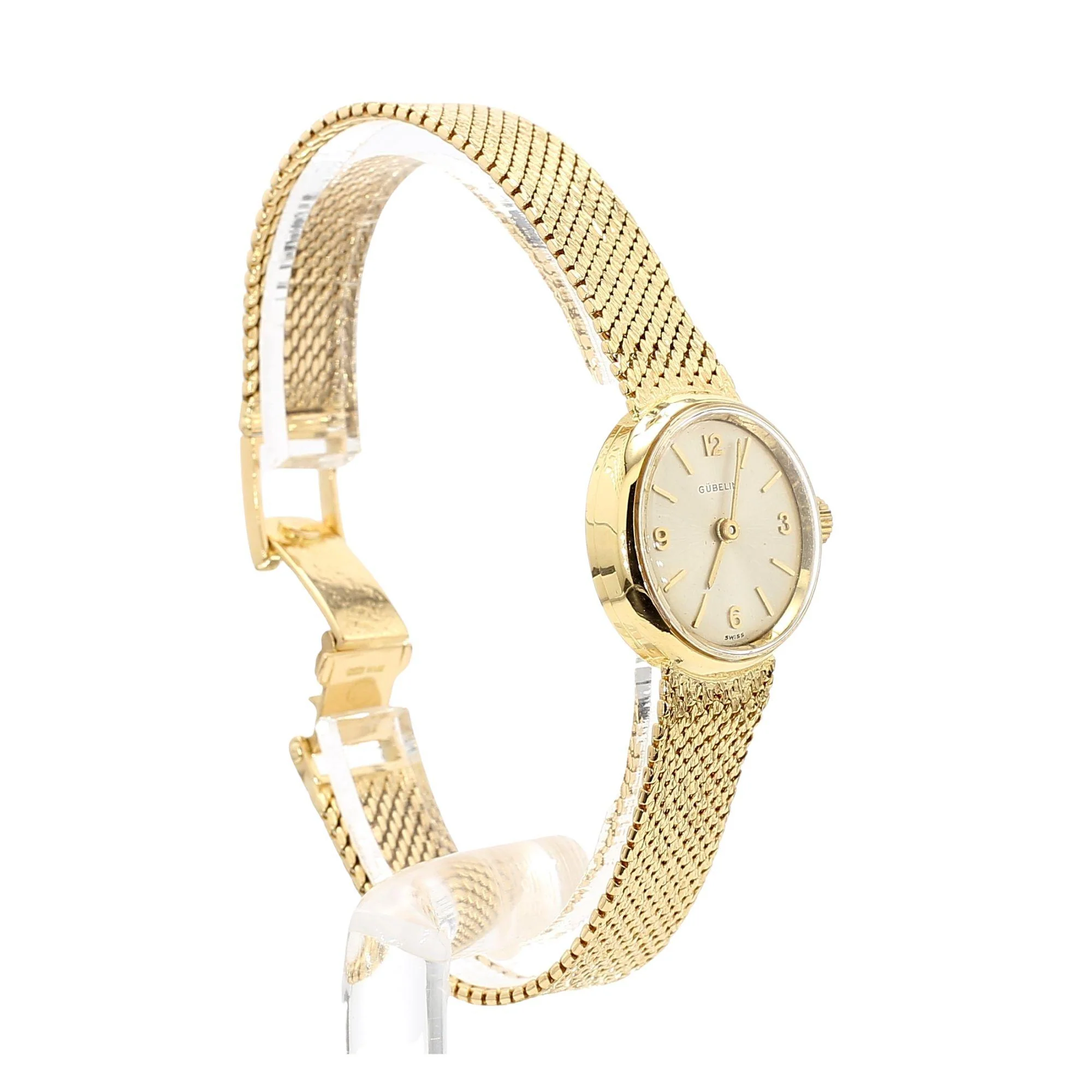 Gübelin 18K Gold Champagne Dial Mesh Bracelet Ladies Watch - Image 3