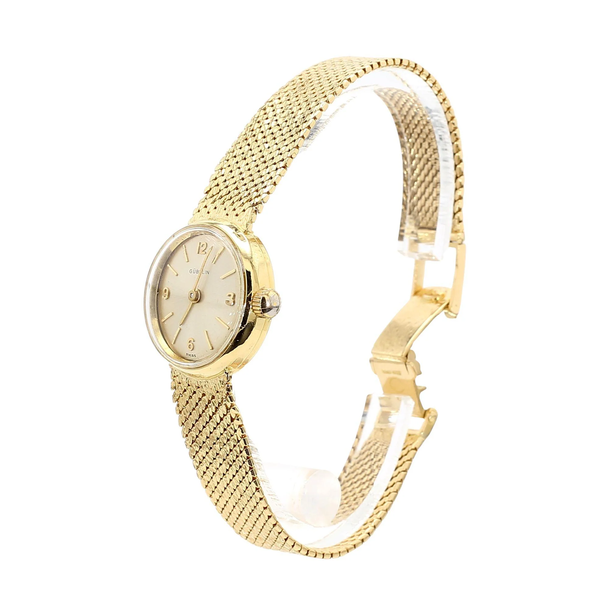 Gübelin 18K Gold Champagne Dial Mesh Bracelet Ladies Watch - Image 9