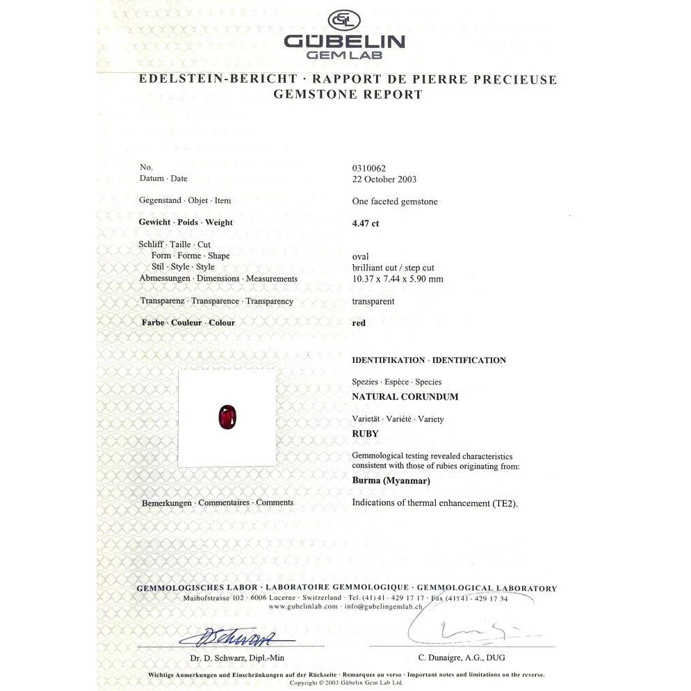 Gubelin Certified 4.47 Oval Cut Ruby with Trillion Cut Diamond Sides in 18K White Gold Ring - Image 7