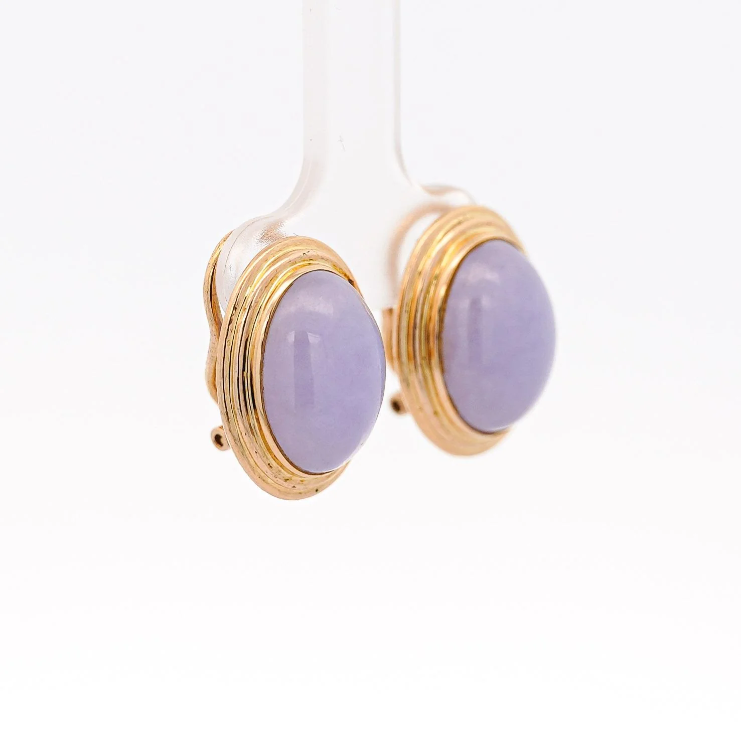 GUMPS San Francisco Signed Lavender Jade 14K Gold Clip On Stud Earrings - Image 5