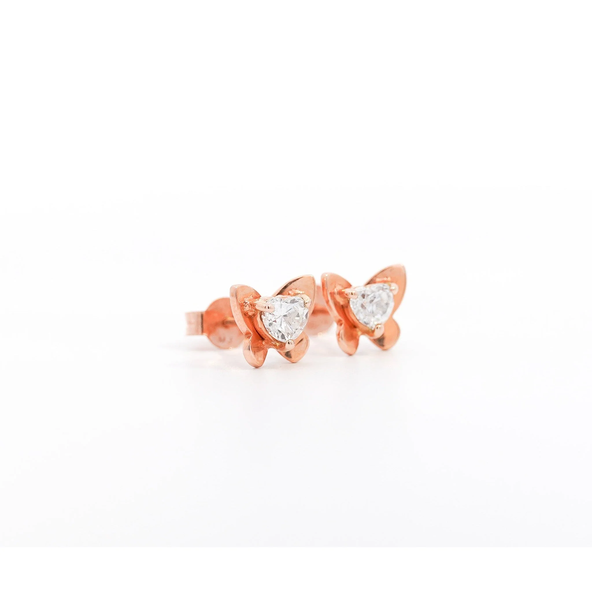 Heart Cut Natural Diamond Butterfly Stud Earrings in 18K Rose Gold - Image 2
