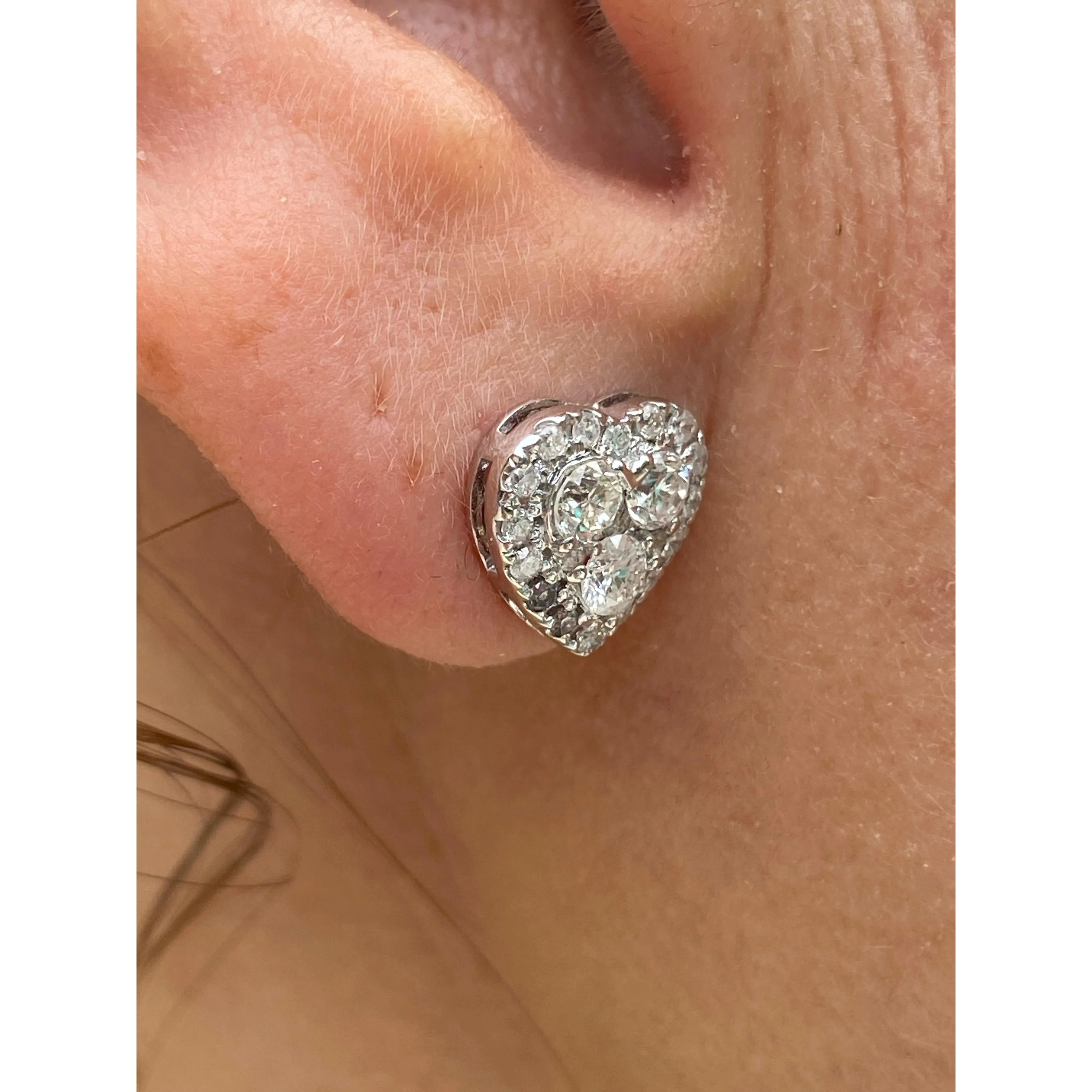 Heart Shape Diamond Stud Earrings in 18k white gold - Image 3