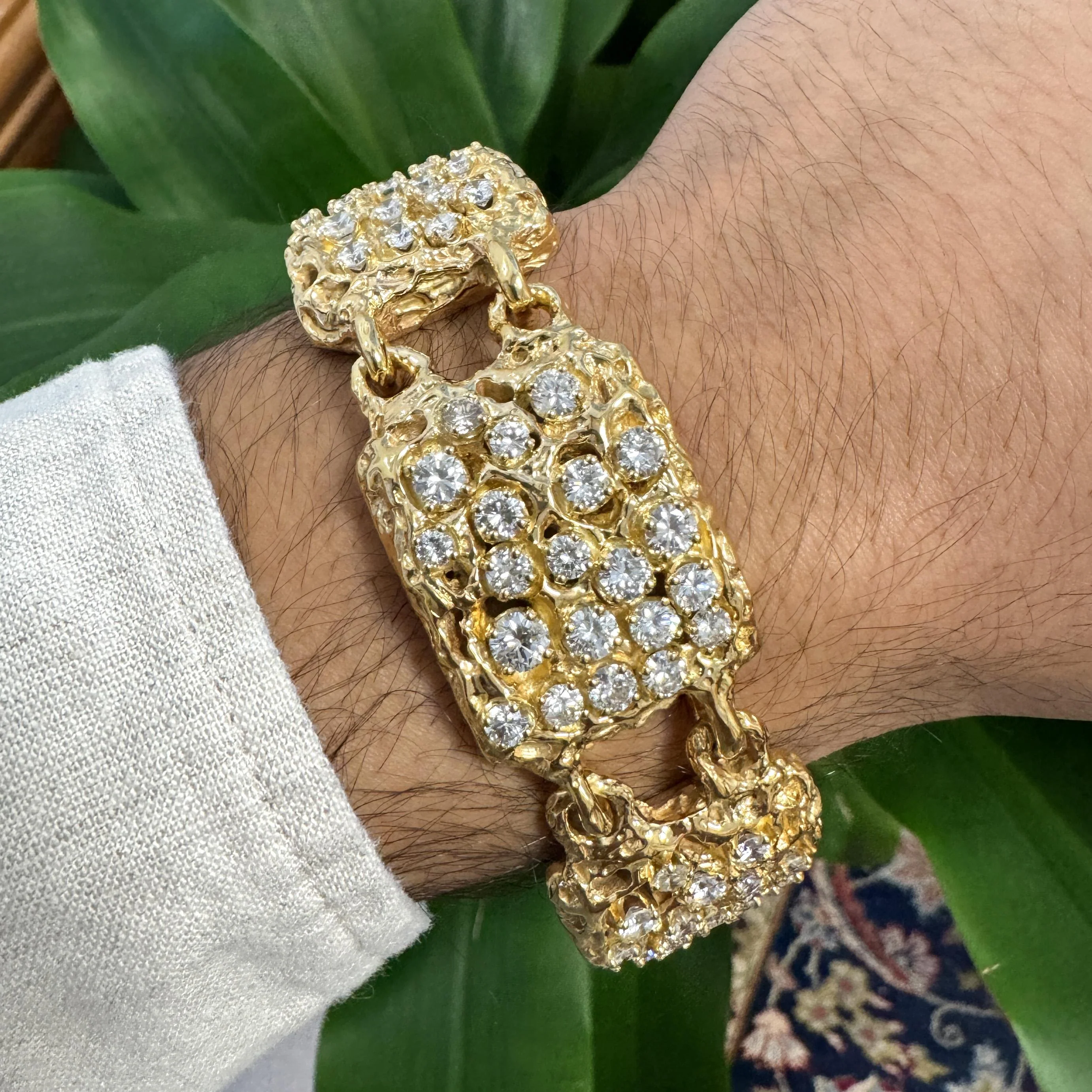 Heavy Vintage Diamond 5-Link 14K Gold Nugget Bracelet - Image 11