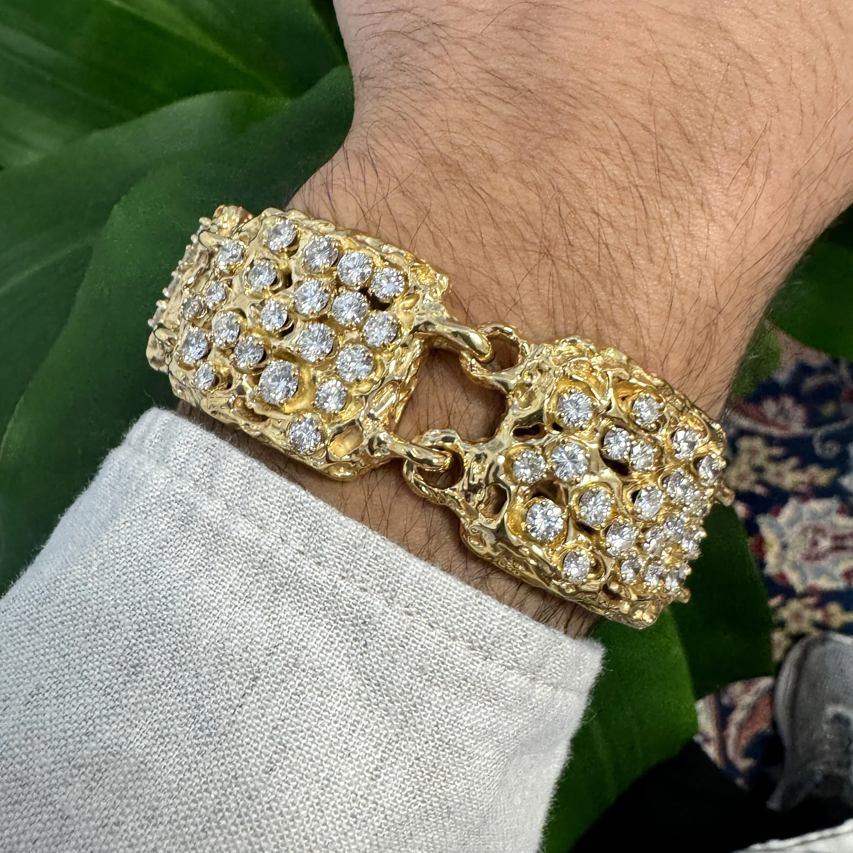Heavy Vintage Diamond 5-Link 14K Gold Nugget Bracelet - Image 12