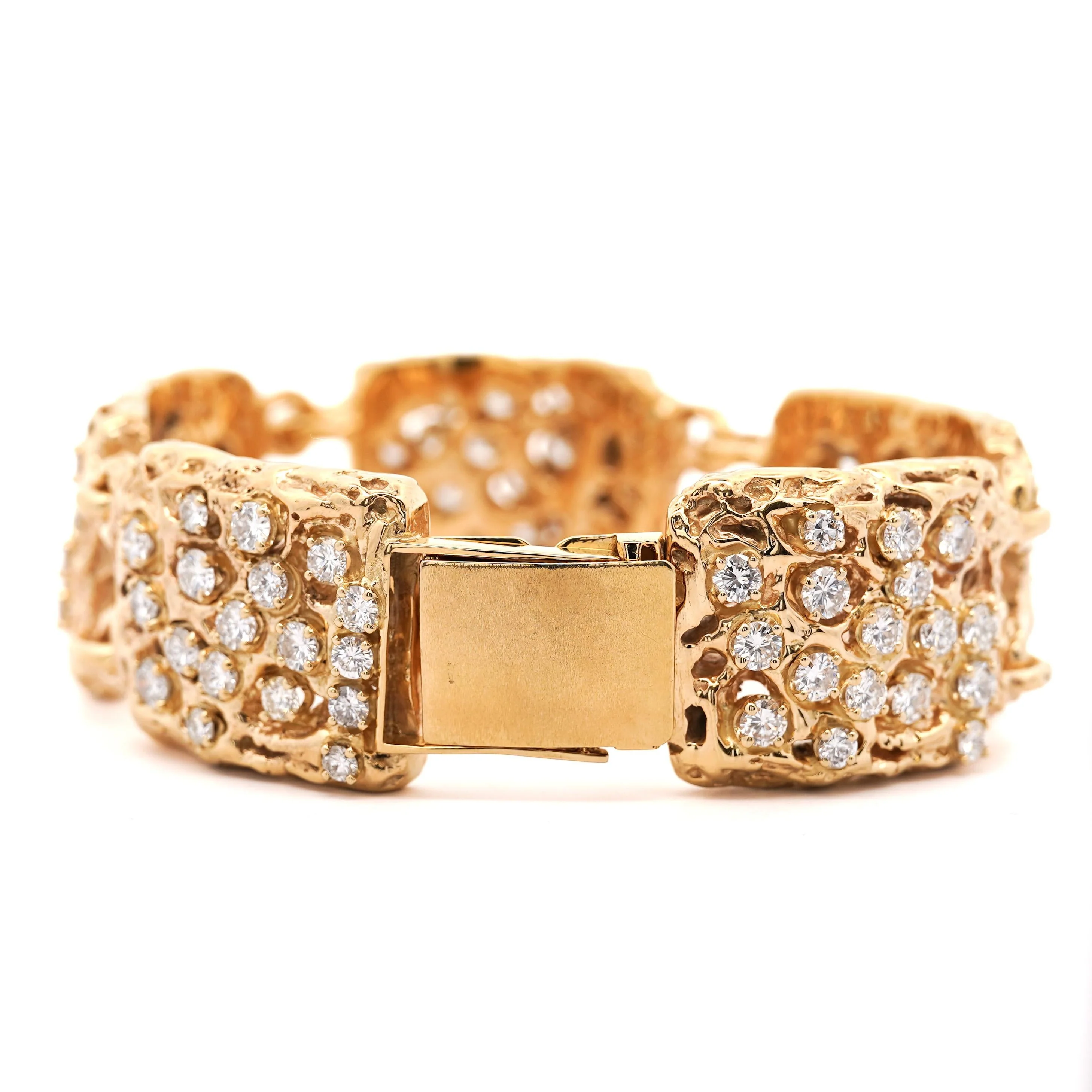 Heavy Vintage Diamond 5-Link 14K Gold Nugget Bracelet - Image 2