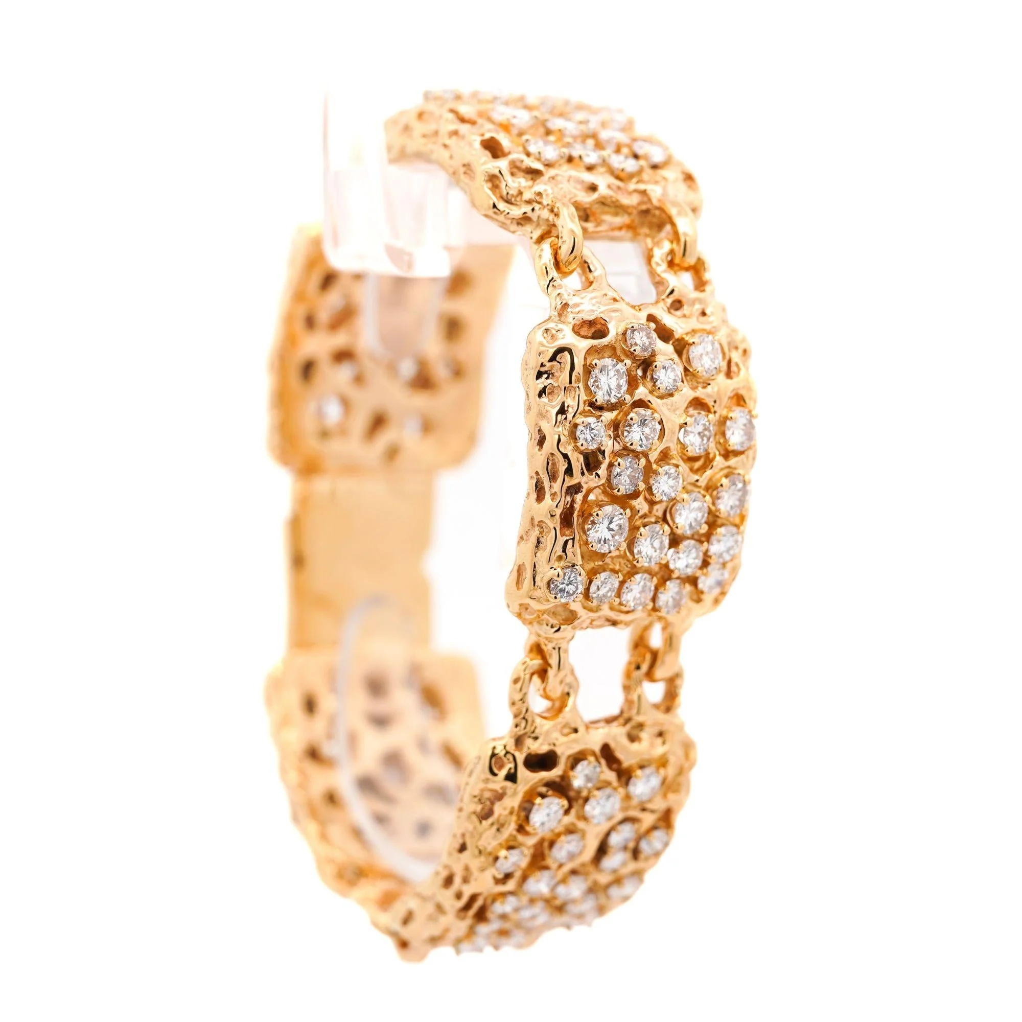 Heavy Vintage Diamond 5-Link 14K Gold Nugget Bracelet - Image 5