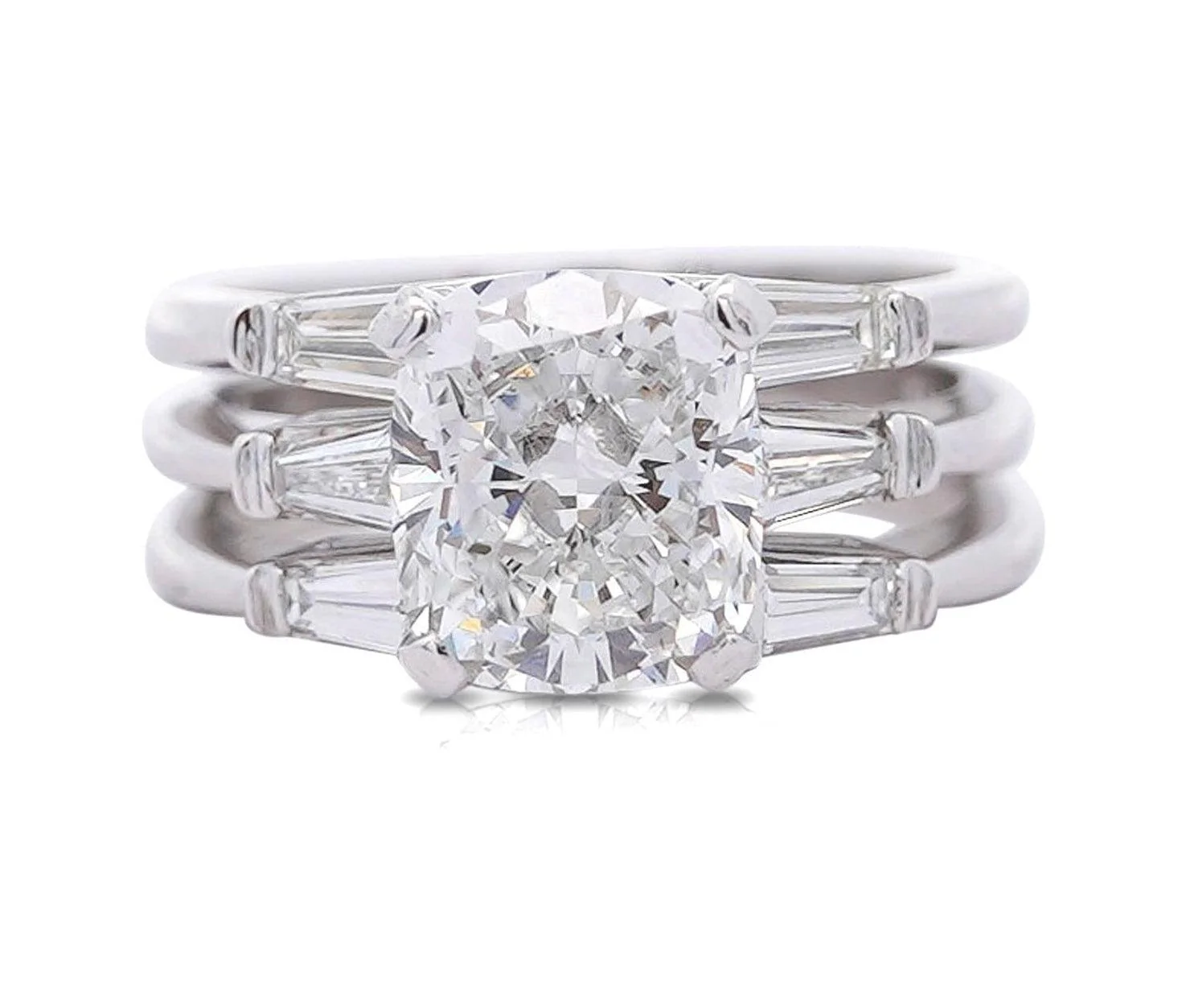 IGI Cert. 3.36 Carat E/VS1 Lab Grown Diamond 3 Band Platinum Engagement Ring