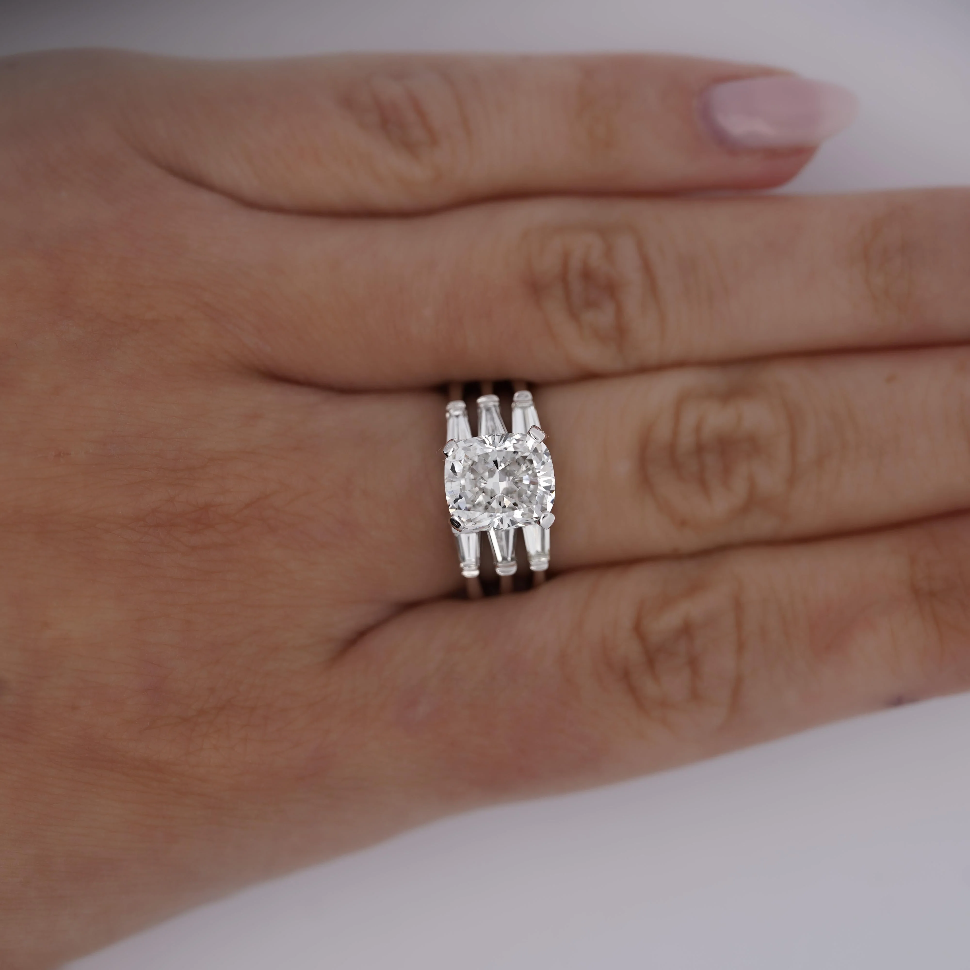 IGI Cert. 3.36 Carat E/VS1 Lab Grown Diamond 3 Band Platinum Engagement Ring - Image 6