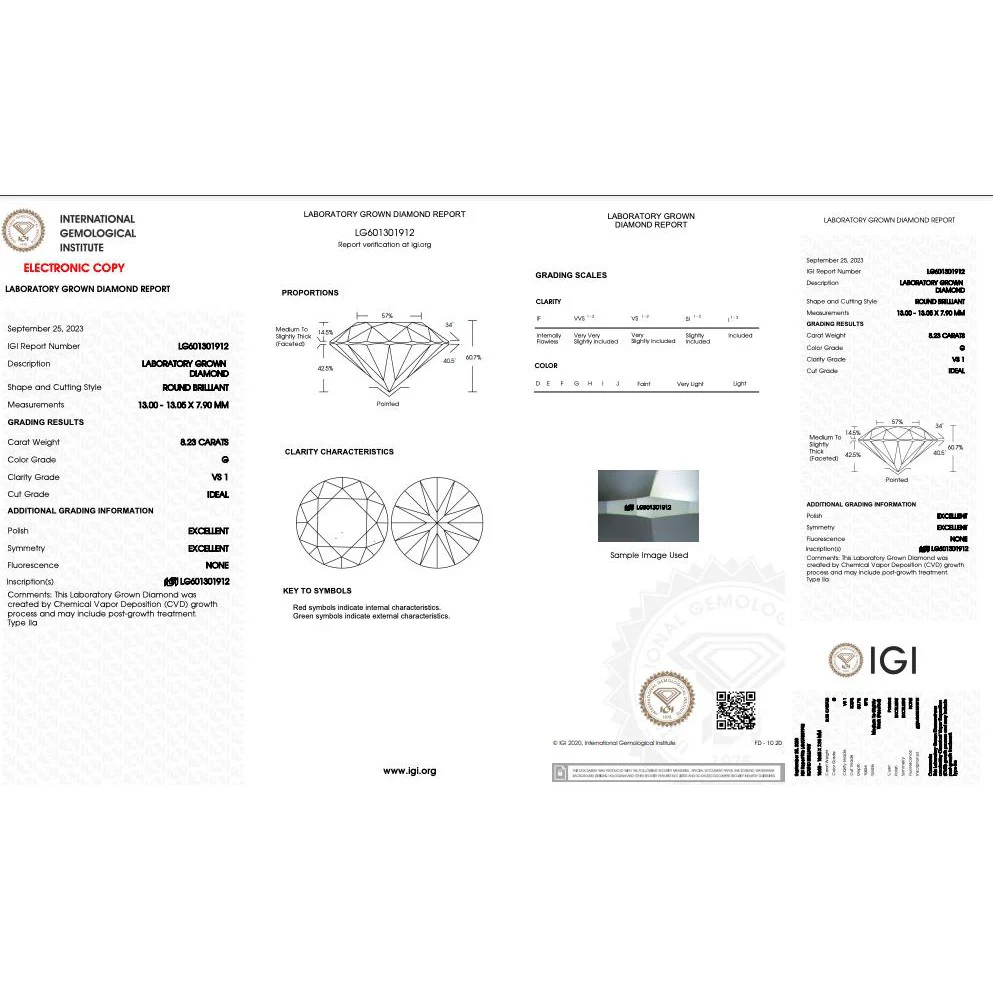 IGI Certified 8.23 Carat Lab Grown Diamond 14K Gold Crown Style Engagement Ring - Image 9