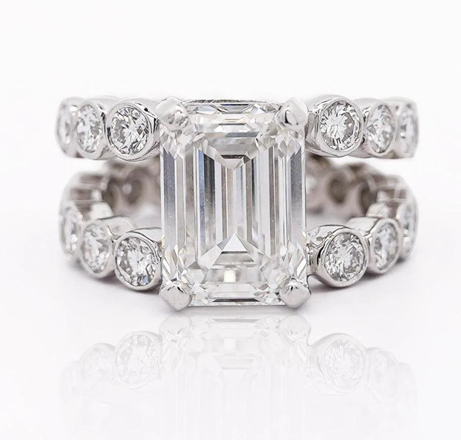 IGI Cert. 10.05 Carat Emerald Cut Lab Grown Diamond Platinum Split Open Ring