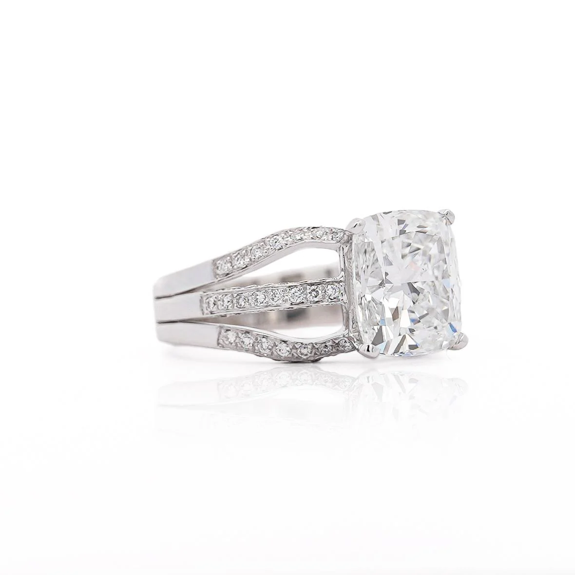 IGI Cert. 4.04 Carat Cushion Lab Grown Diamond Triple Band Engagement Ring - Image 3