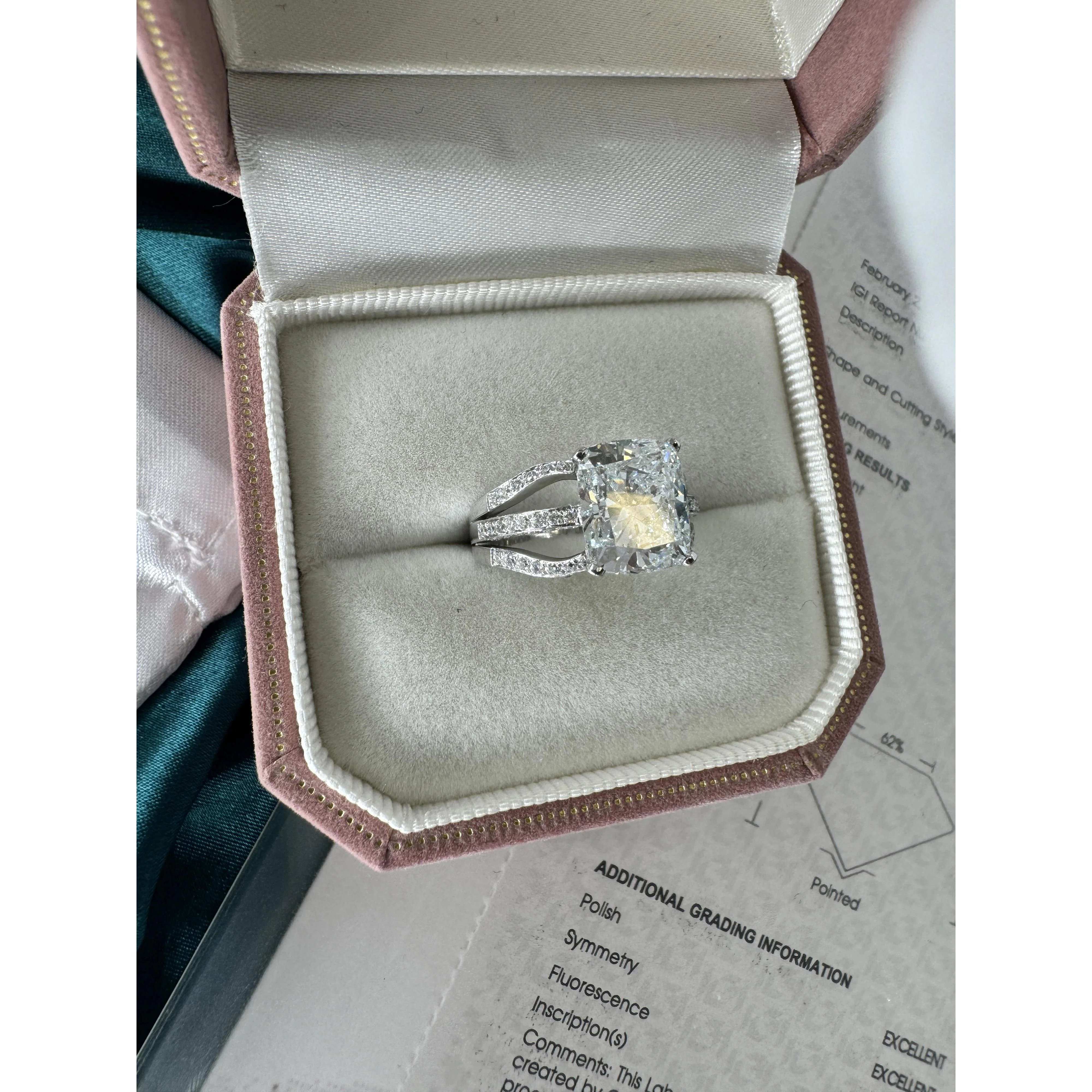IGI Cert. 4.04 Carat Cushion Lab Grown Diamond Triple Band Engagement Ring - Image 9