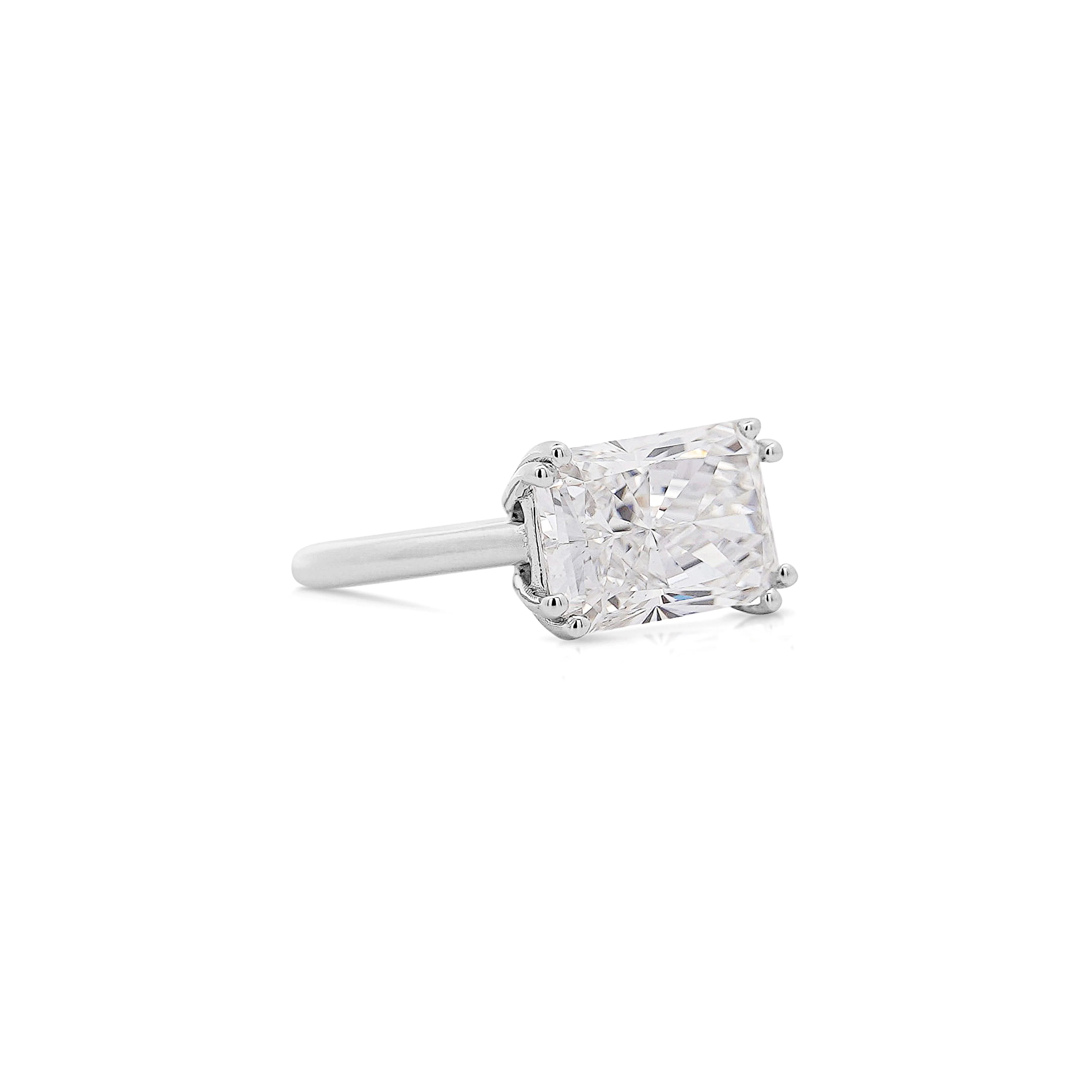IGI Cert. 4.25 Carat Radiant Cut Lab Grown Diamond East West Engagement Ring - Image 3