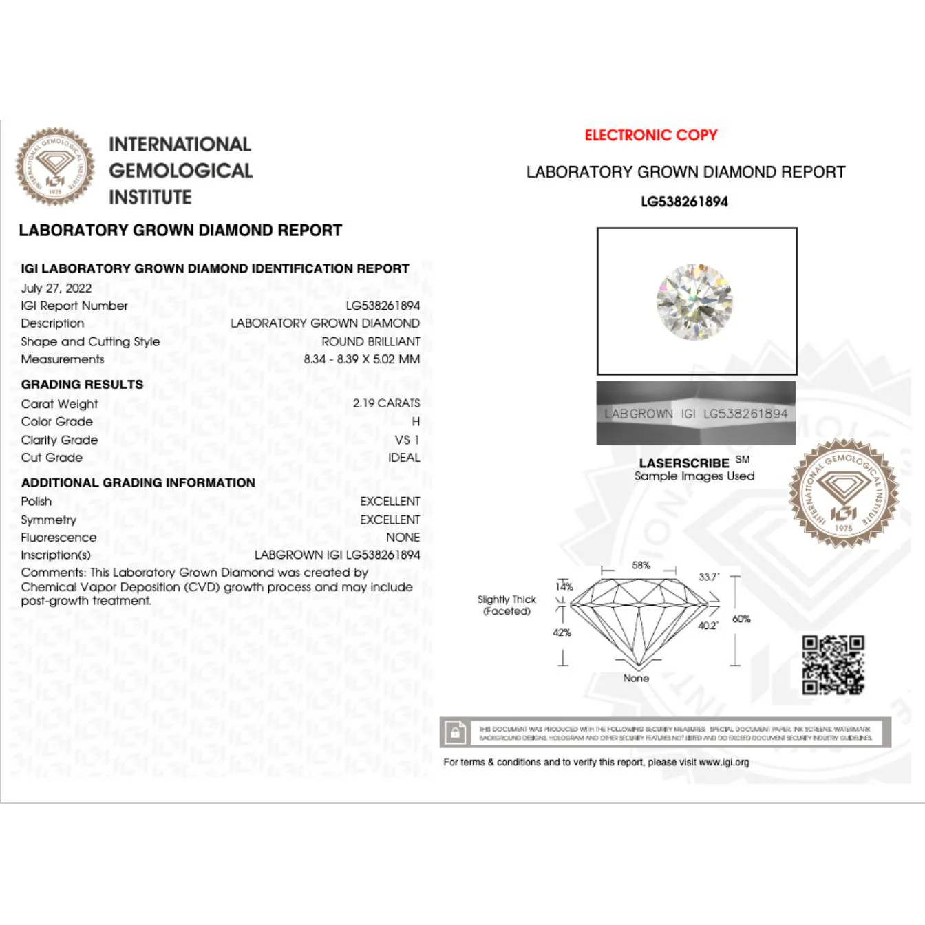 IGI Certified 2.19 H/VS1 Round Cut Lab Grown Diamond 2-Tone Solitaire Ring - Image 3