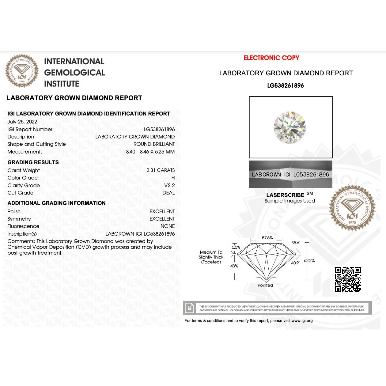 IGI Certified 2.31 H/VS2 Round Lab Grown Diamond 2-Tone Solitaire Ring - Image 3