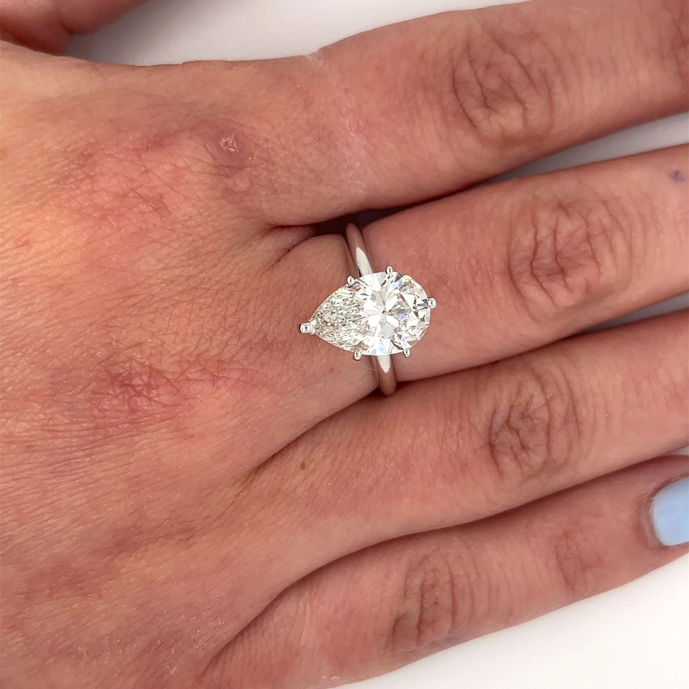 IGI Certified 3.01 Carat Pear Shape Lab Grown Diamond Solitaire Engagement Ring in 14k White Gold - Image 4