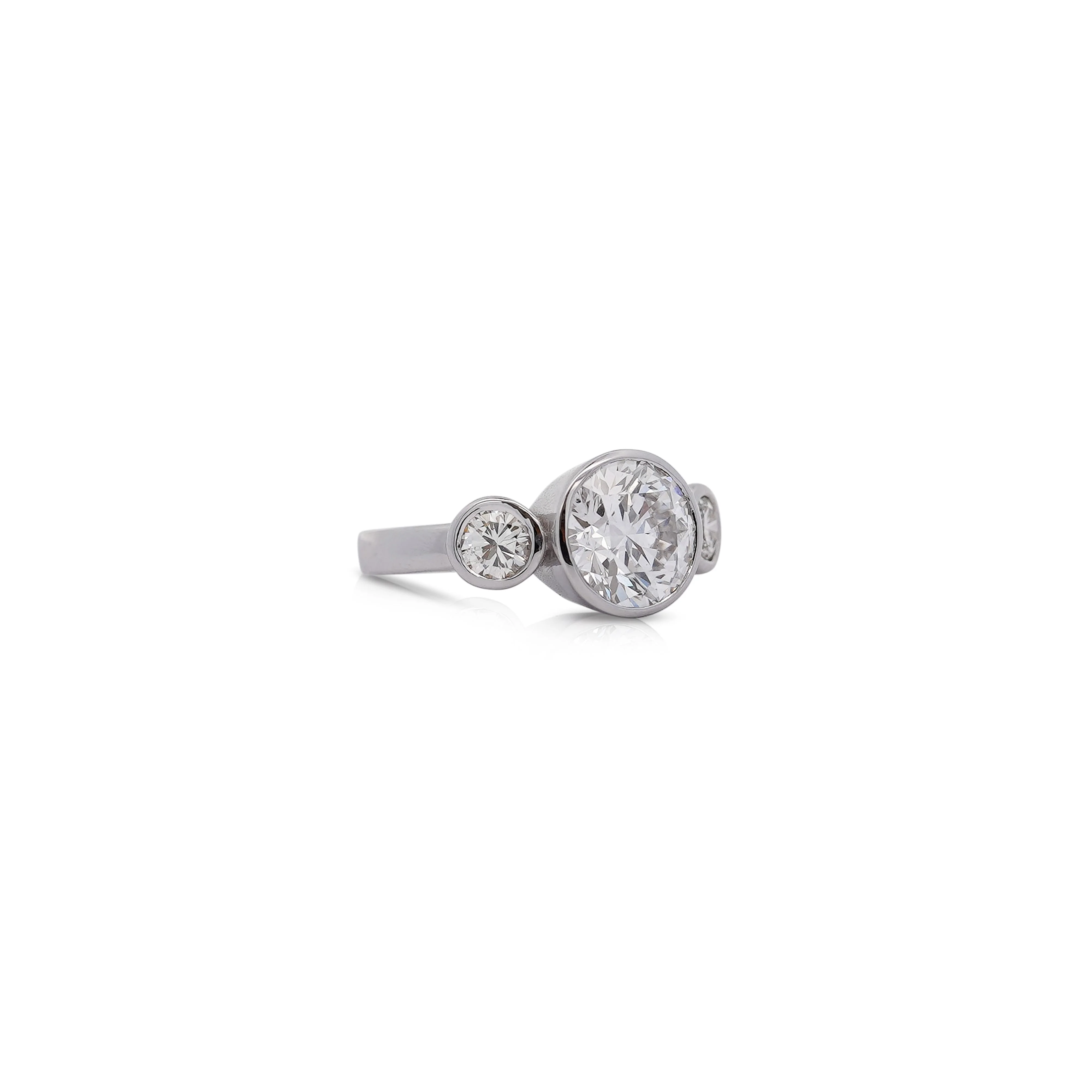 IGI Certified 3.17 Carat 3 Stone Lab Grown Diamond Bezel Engagement Ring - Image 2