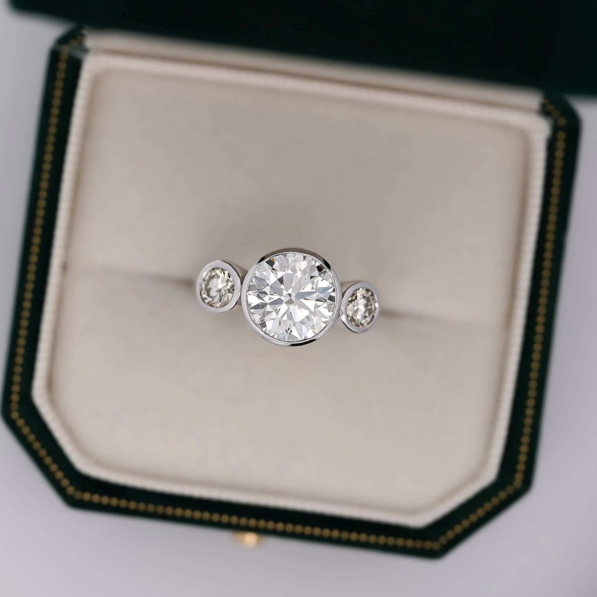 IGI Certified 3.17 Carat 3 Stone Lab Grown Diamond Bezel Engagement Ring - Image 4