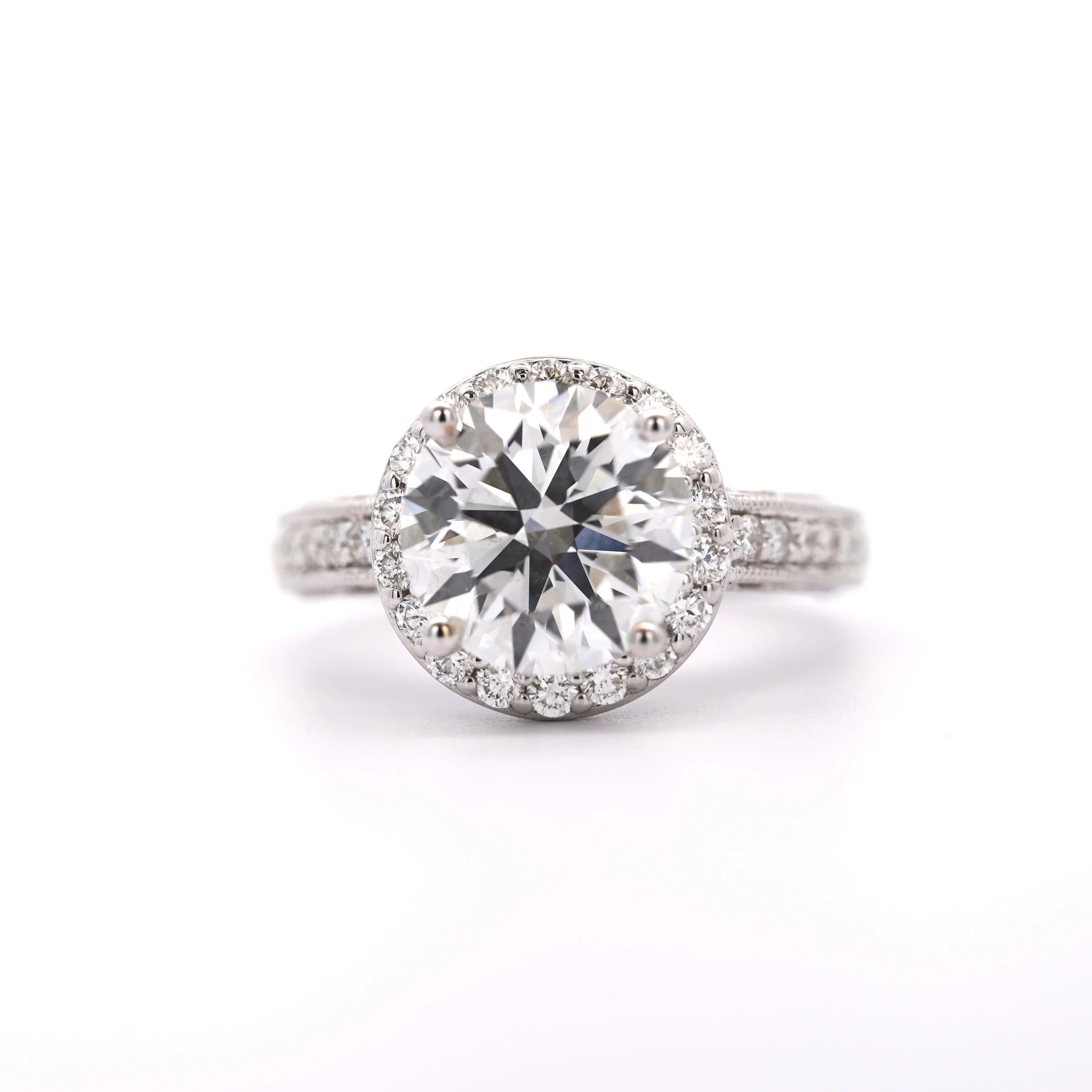 IGI Certified 3.25 Carat Lab Grown Diamond Engagement Ring With Diamond Halo and Regal 18K White Gold Ring Setting - Image 5