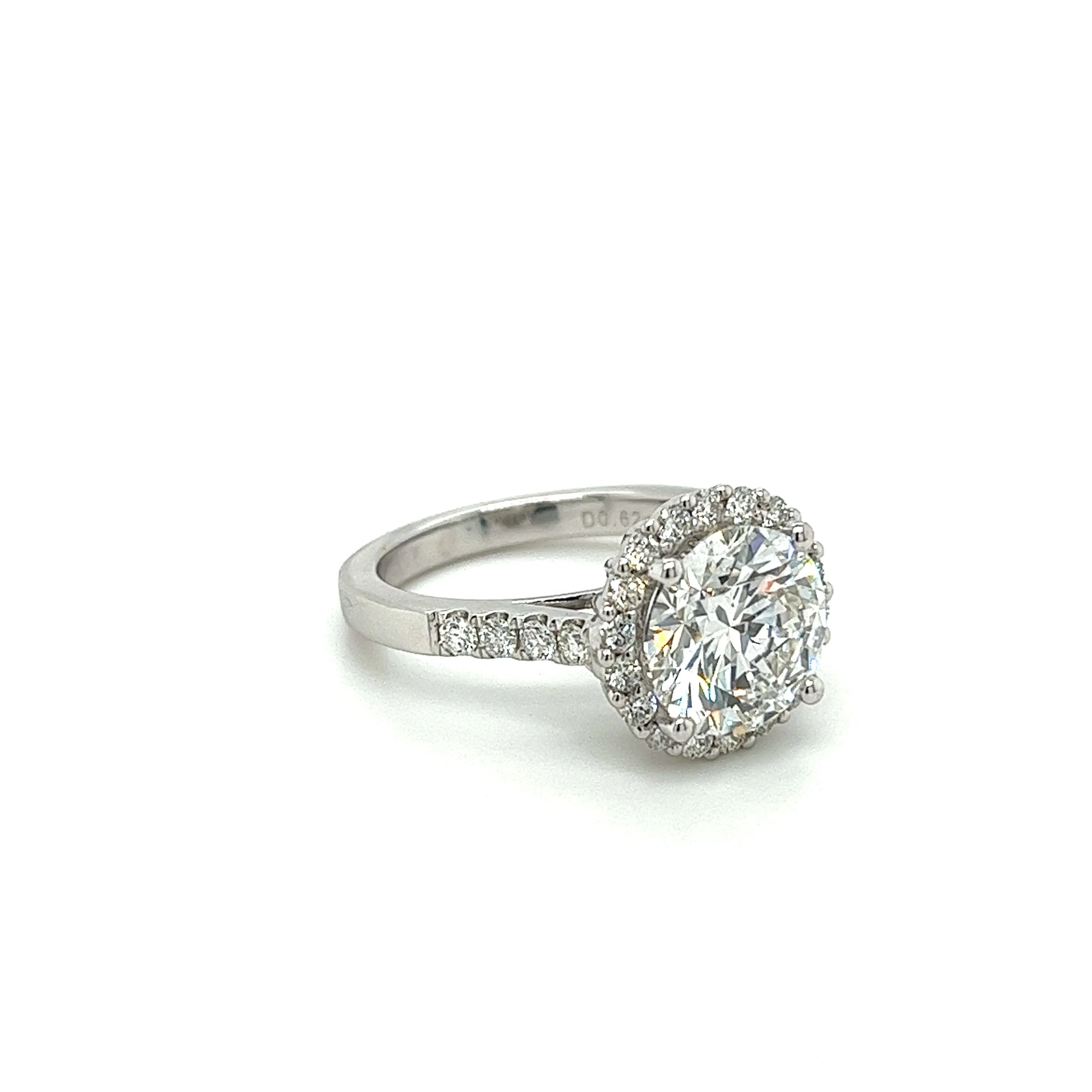 IGI Certified 3.35 Carat Round Cut Lab Grown CVD Diamond In Basket Cathedral Diamond Halo Ring - Image 2