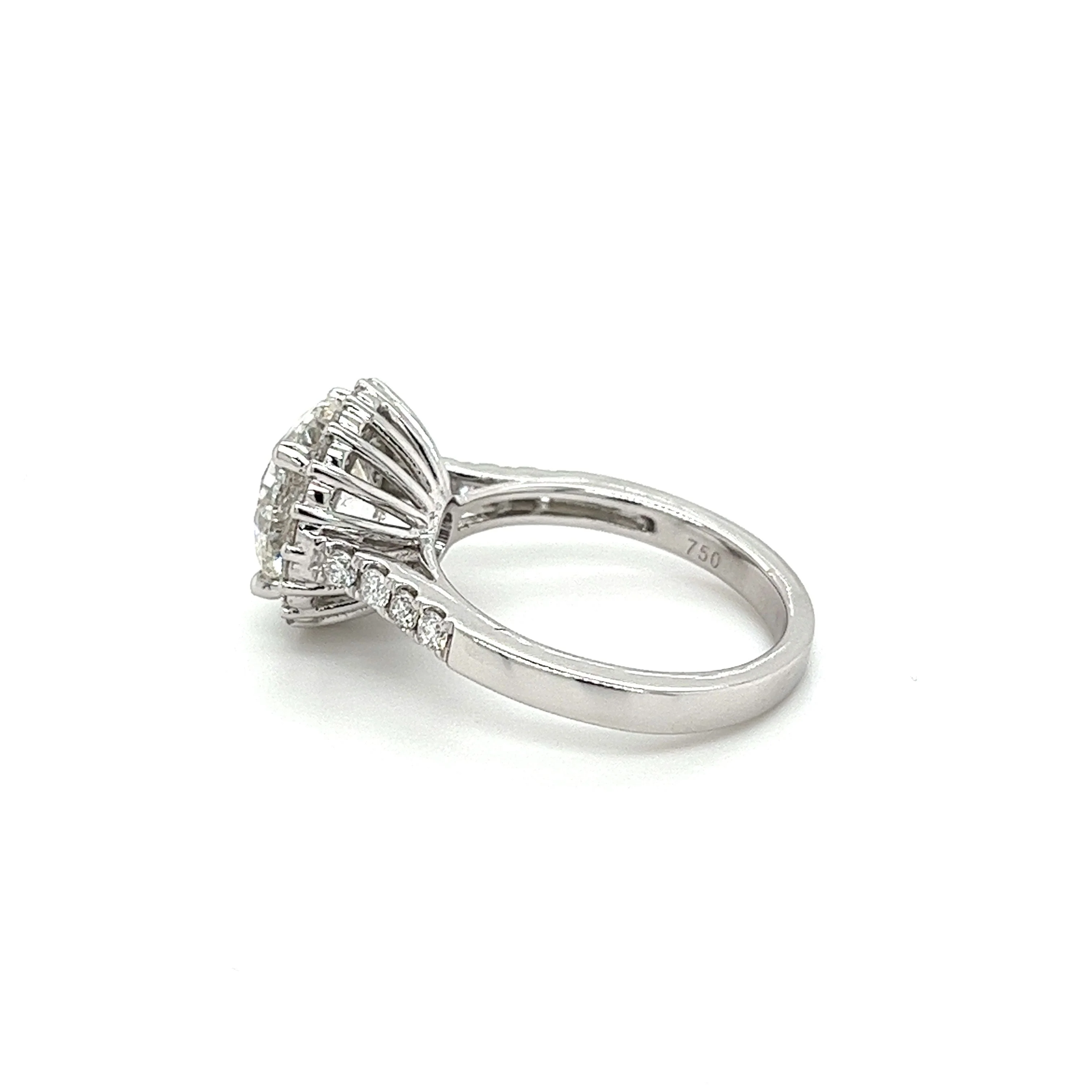 IGI Certified 3.35 Carat Round Cut Lab Grown CVD Diamond In Basket Cathedral Diamond Halo Ring - Image 3