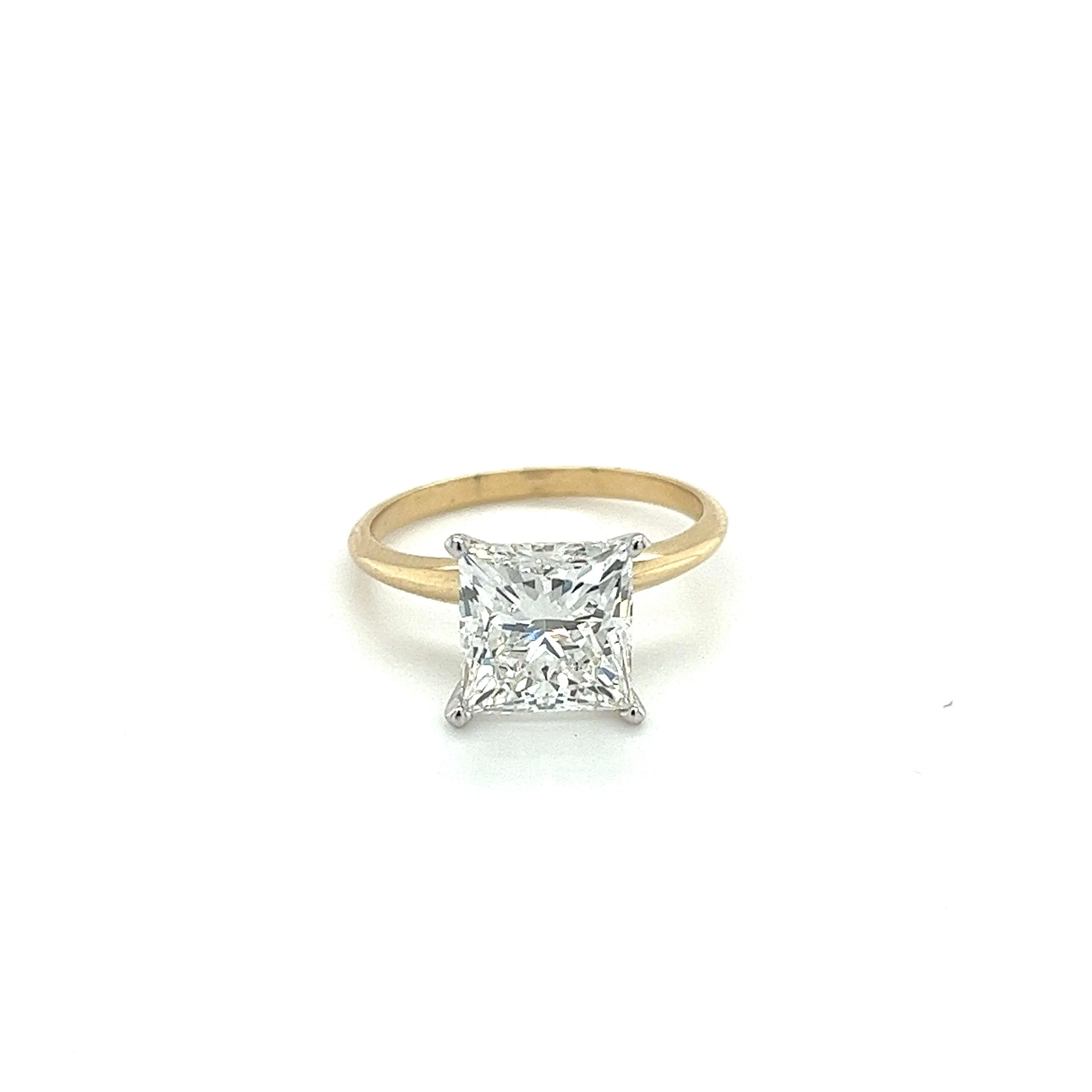 IGI Certified 3.3 Carat Princess Cut Lab Grown Diamond CVD Engagement Ring in 14K Gold 2-tone Solitaire Setting - Image 2