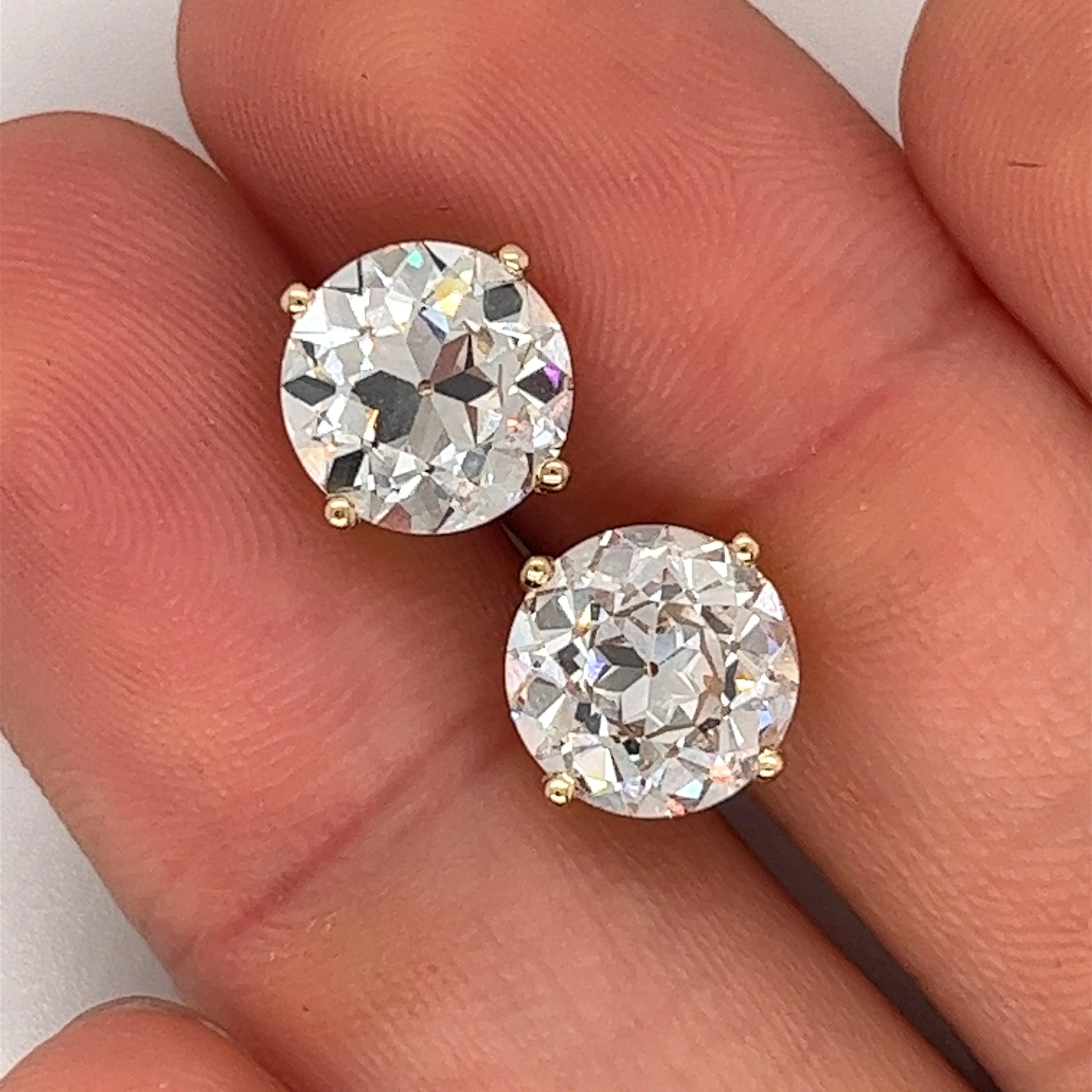IGI Certified 6 Carat Total Old European Cut Lab Grown Diamond Stud Earrings 14K Yellow Gold - Image 4