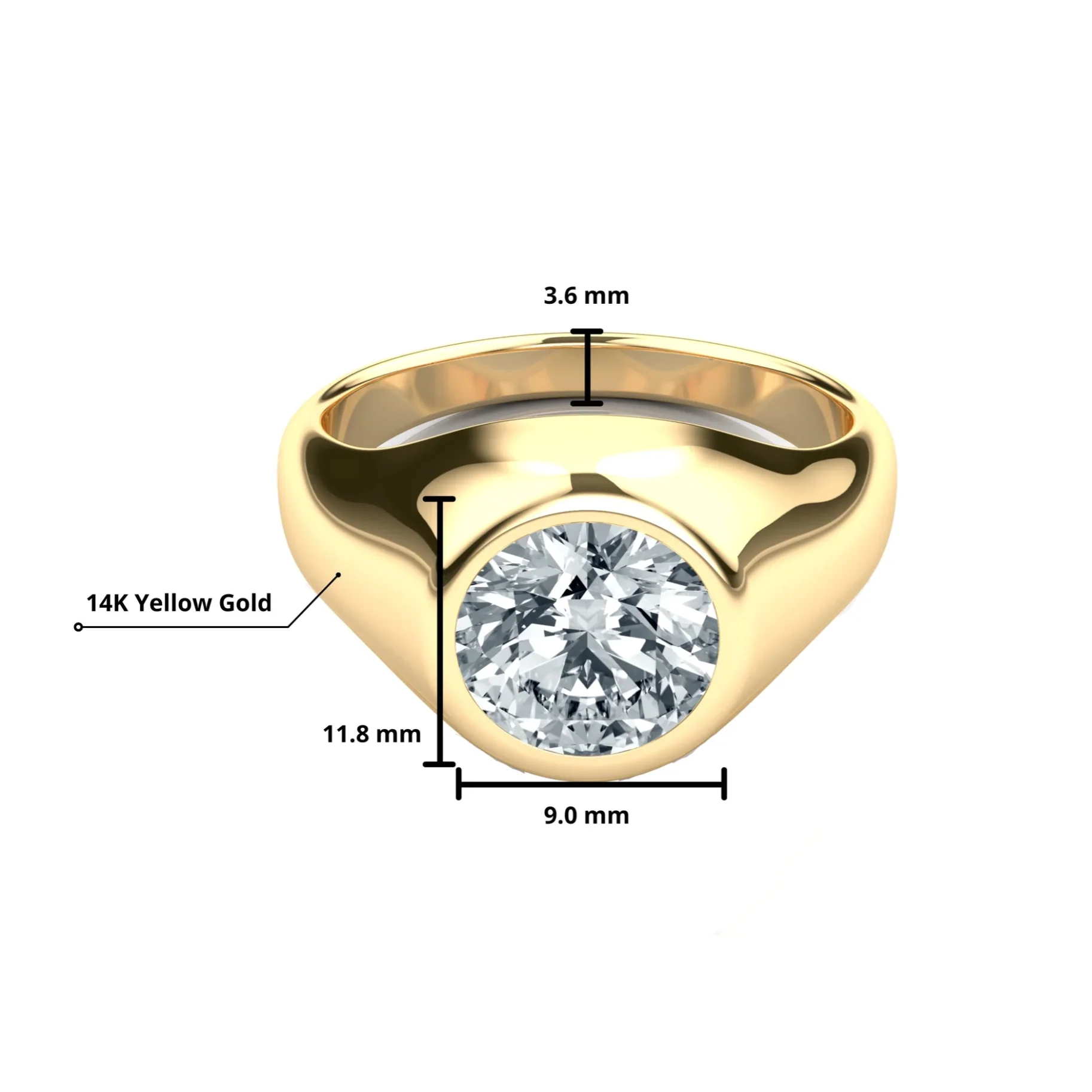 IGI Certified 2.5-3 Carat Round Lab Grown Diamond Bezel Set Mens Solitaire Ring in 14K Solid Gold - Image 5