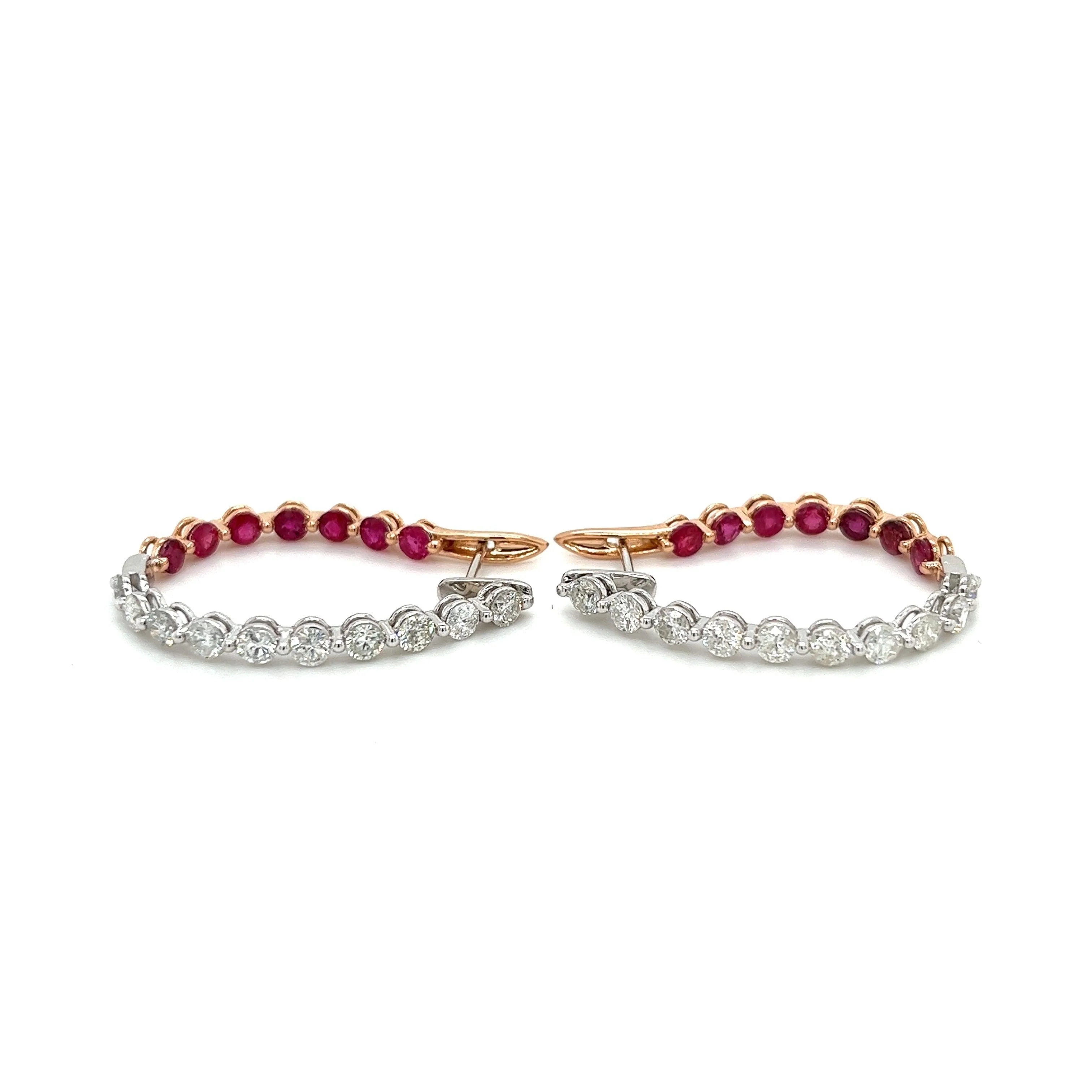 Inside Out Ruby and Diamond Hoop Earrings - Image 2