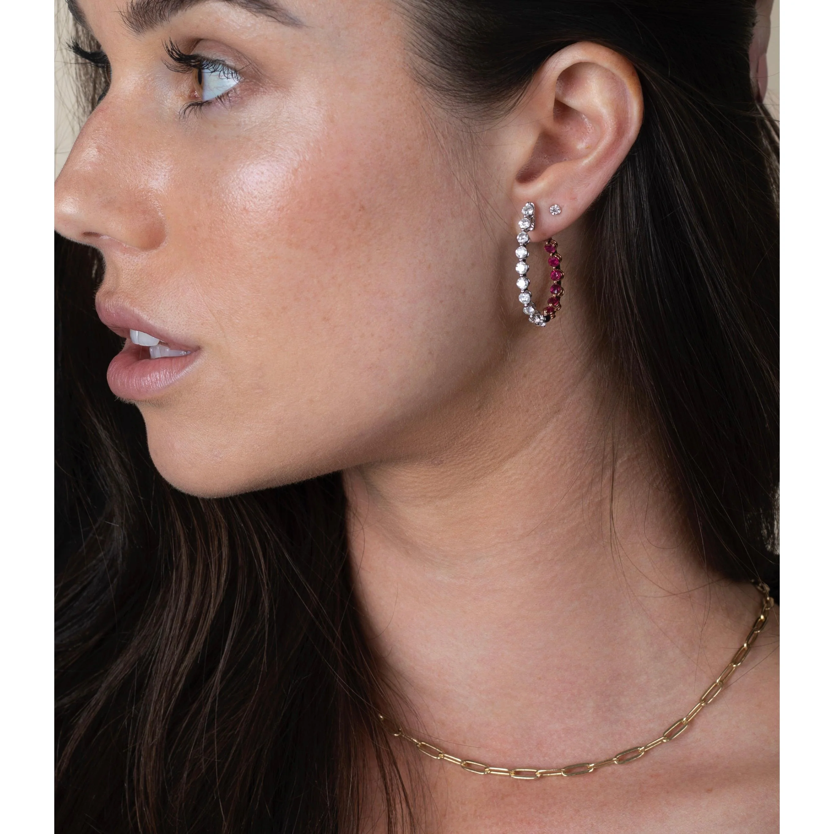 Inside Out Ruby and Diamond Hoop Earrings - Image 6