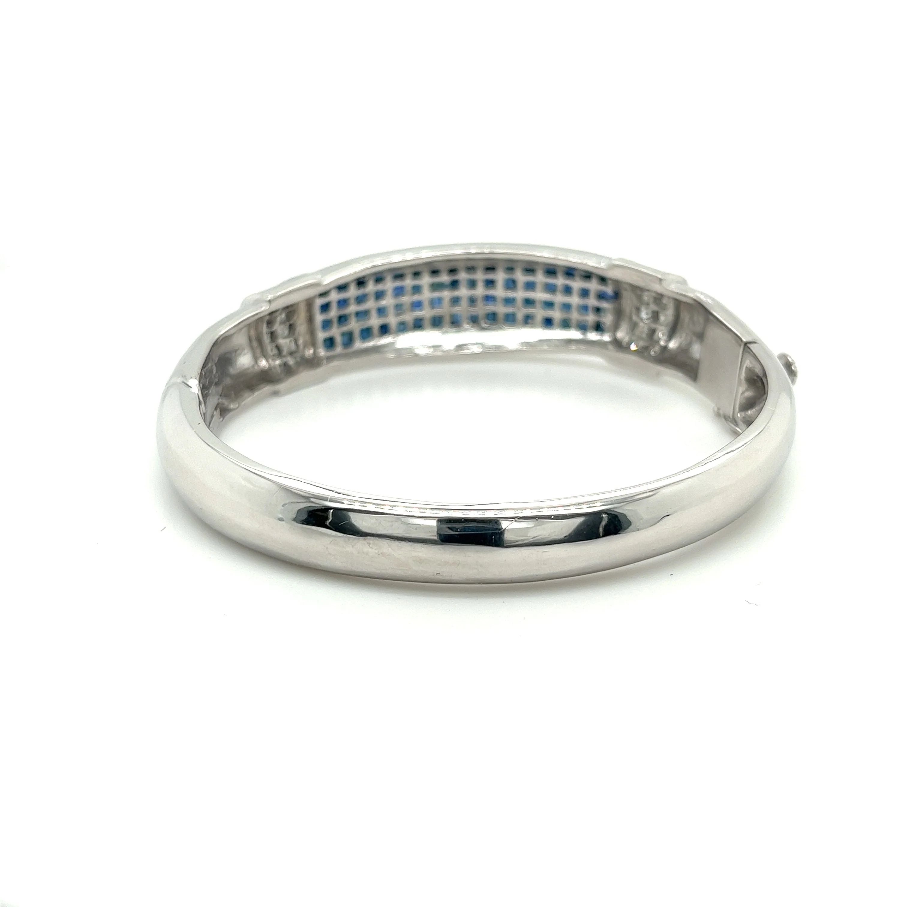 Invisible Set 19 Carat Square Cut Blue Sapphire and Diamond Bangle in 14K White Gold - Image 3