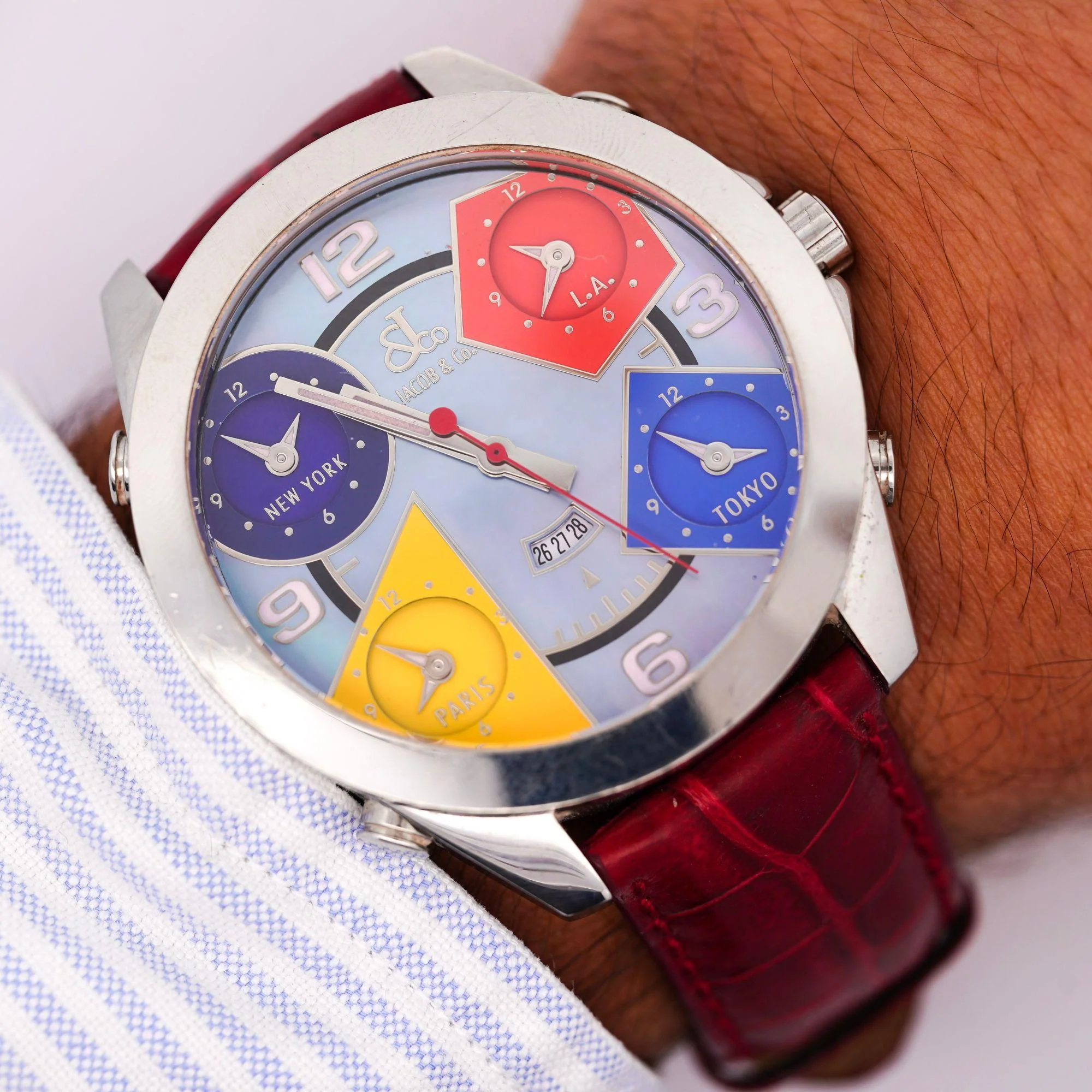 Jacob & Co. Five Time Zone Mother of Pearl 47mm Alligator Leather Watch - Image 3